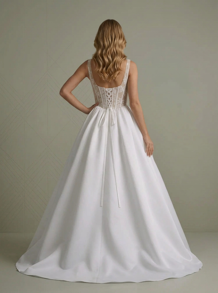 White Square-Neck Corset Sleeveless A-Line Wedding Dress