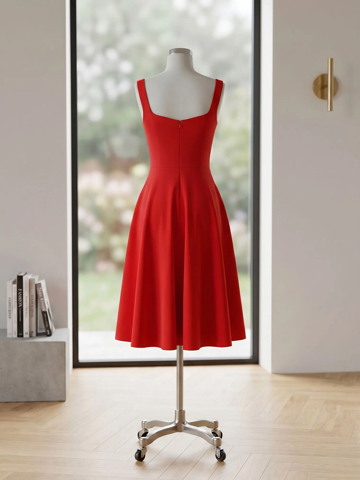 Sweetheart Neck Sleeveless Fit-and-Flare Midi Evening Dress