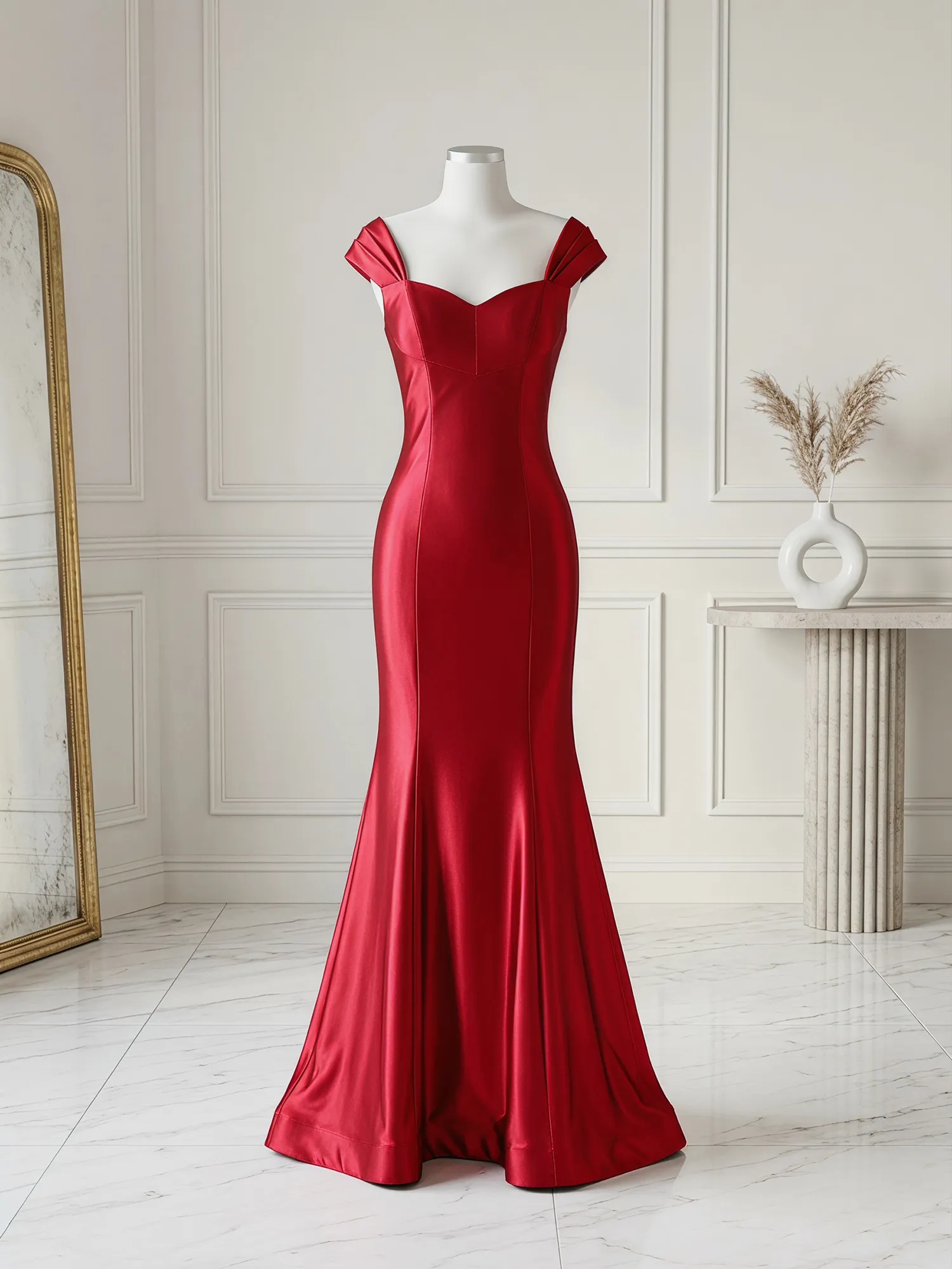Off-the-Shoulder Sweetheart Lace-Up Back Satin Mermaid Prom Dress