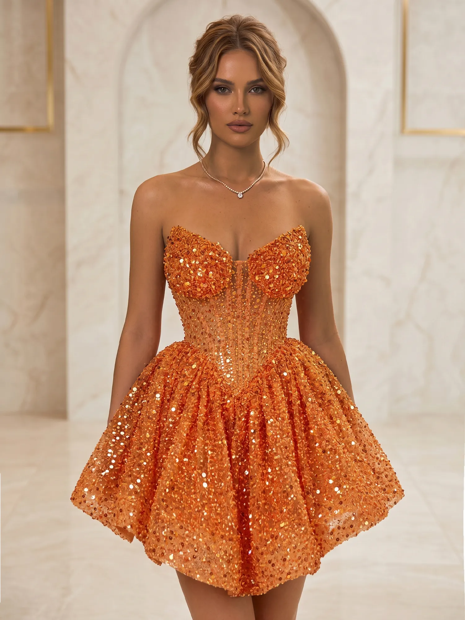 Strapless Sweetheart Sequin Corset Homecoming Dress