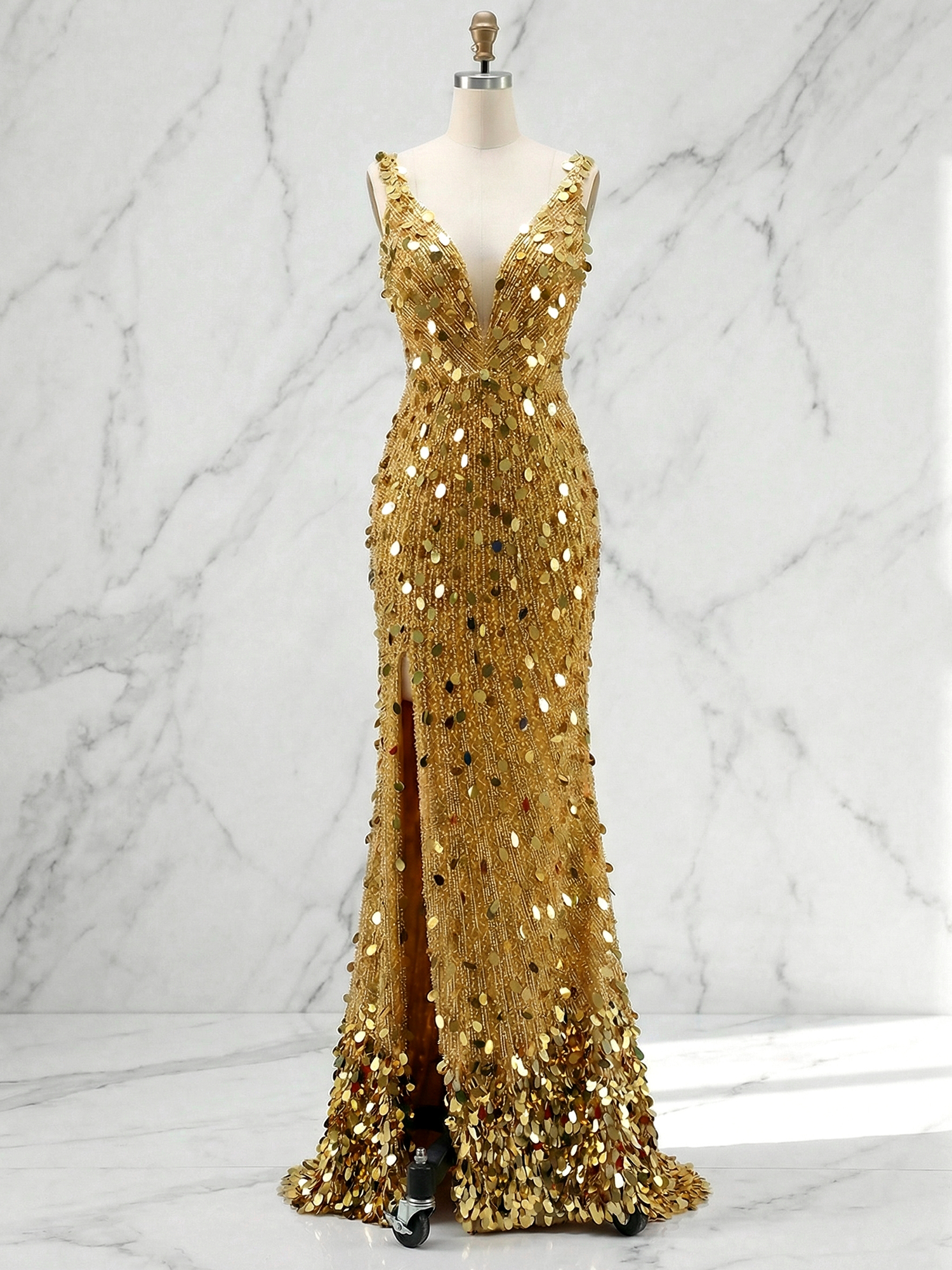 Mermaid V-Neck Backless Long Tight Sequin Prom Dress