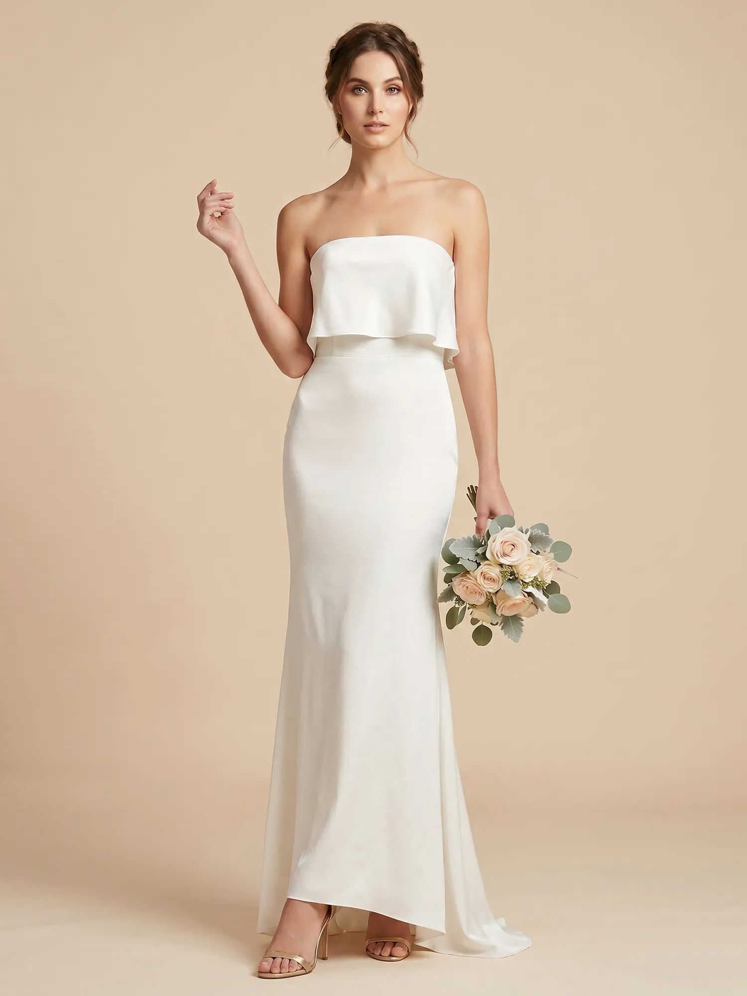 Strapless Ruffle Top Sheath Bridesmaid Dress Maxi Dress