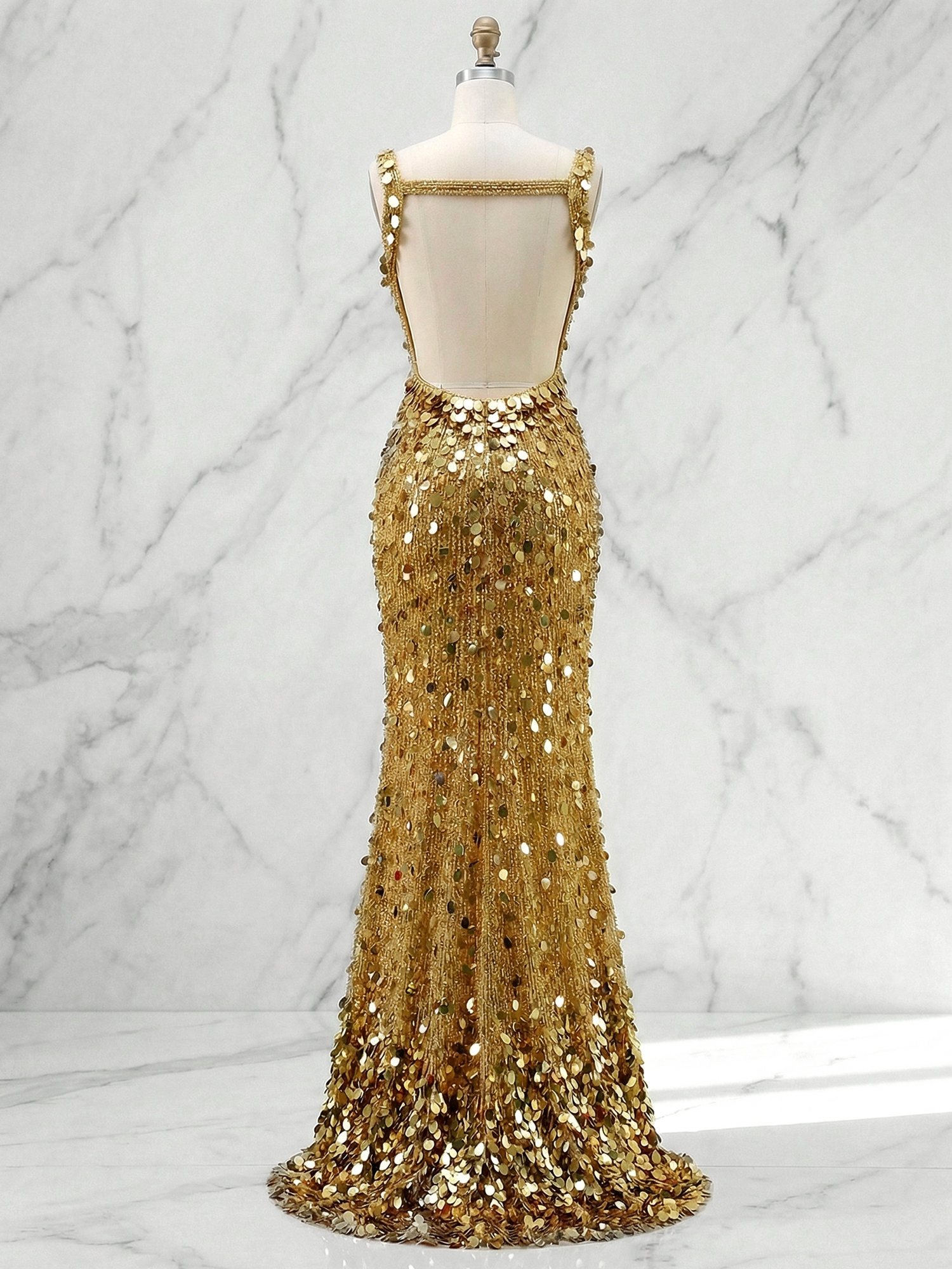 Mermaid V-Neck Backless Long Tight Sequin Prom Dress