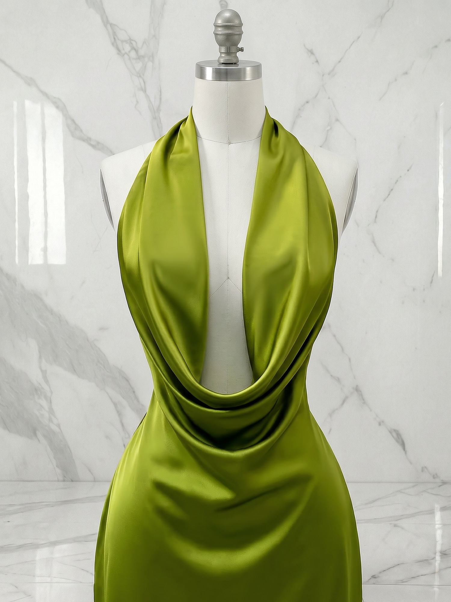 Halter Cowl Neck Satin A-Line Homecoming Dress