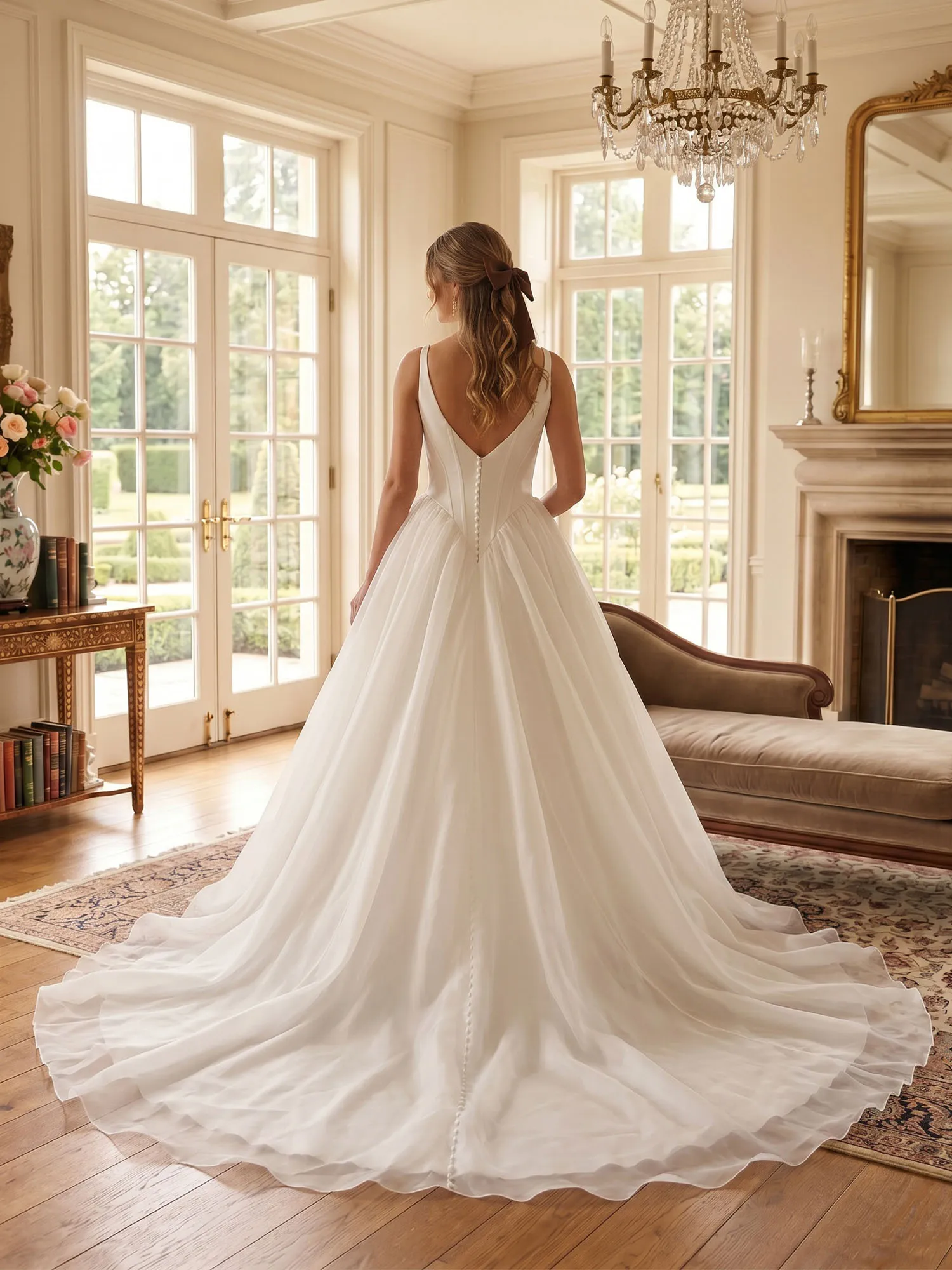 White Square Neck Corset A-Line Wedding Dress