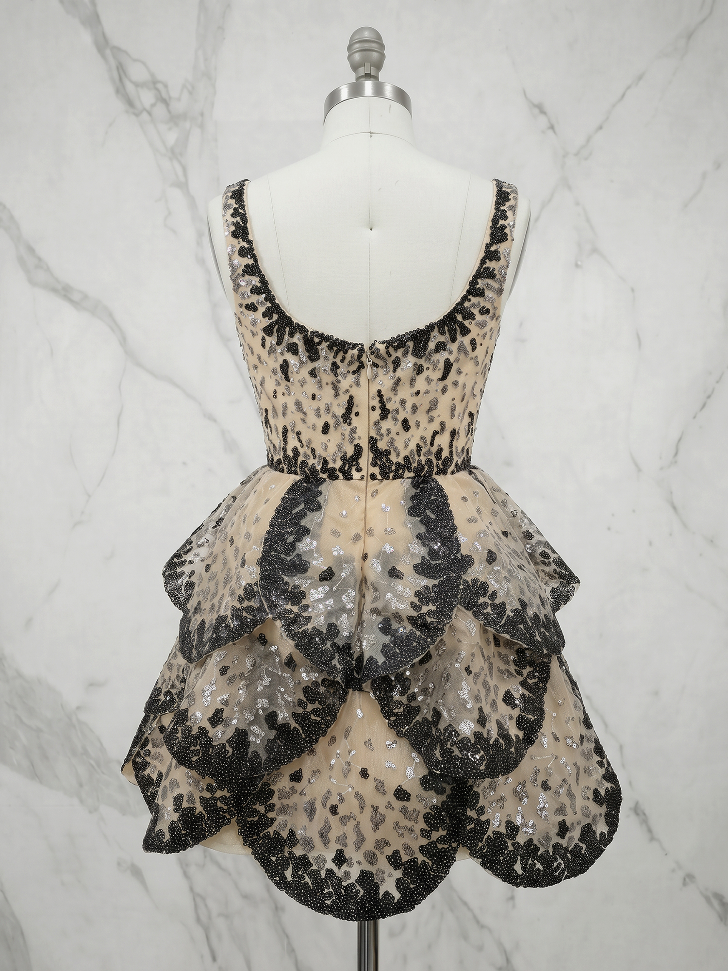 Glittering Petal-Tiered Chameleon Sequin Short Homecoming Dress