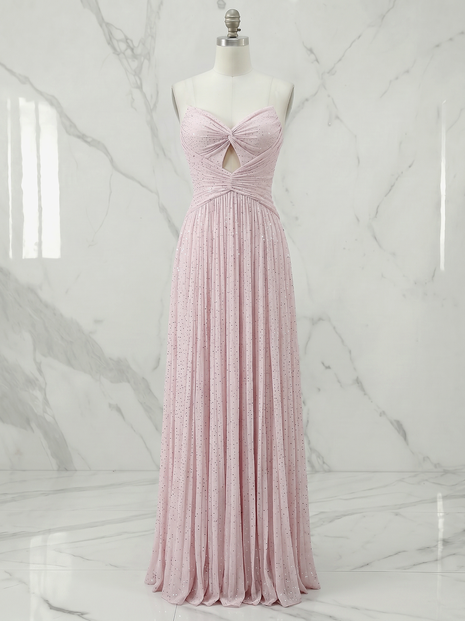 Romantic Light Pink Shimmery Pleated Tulle Evening Dress Formal Gown