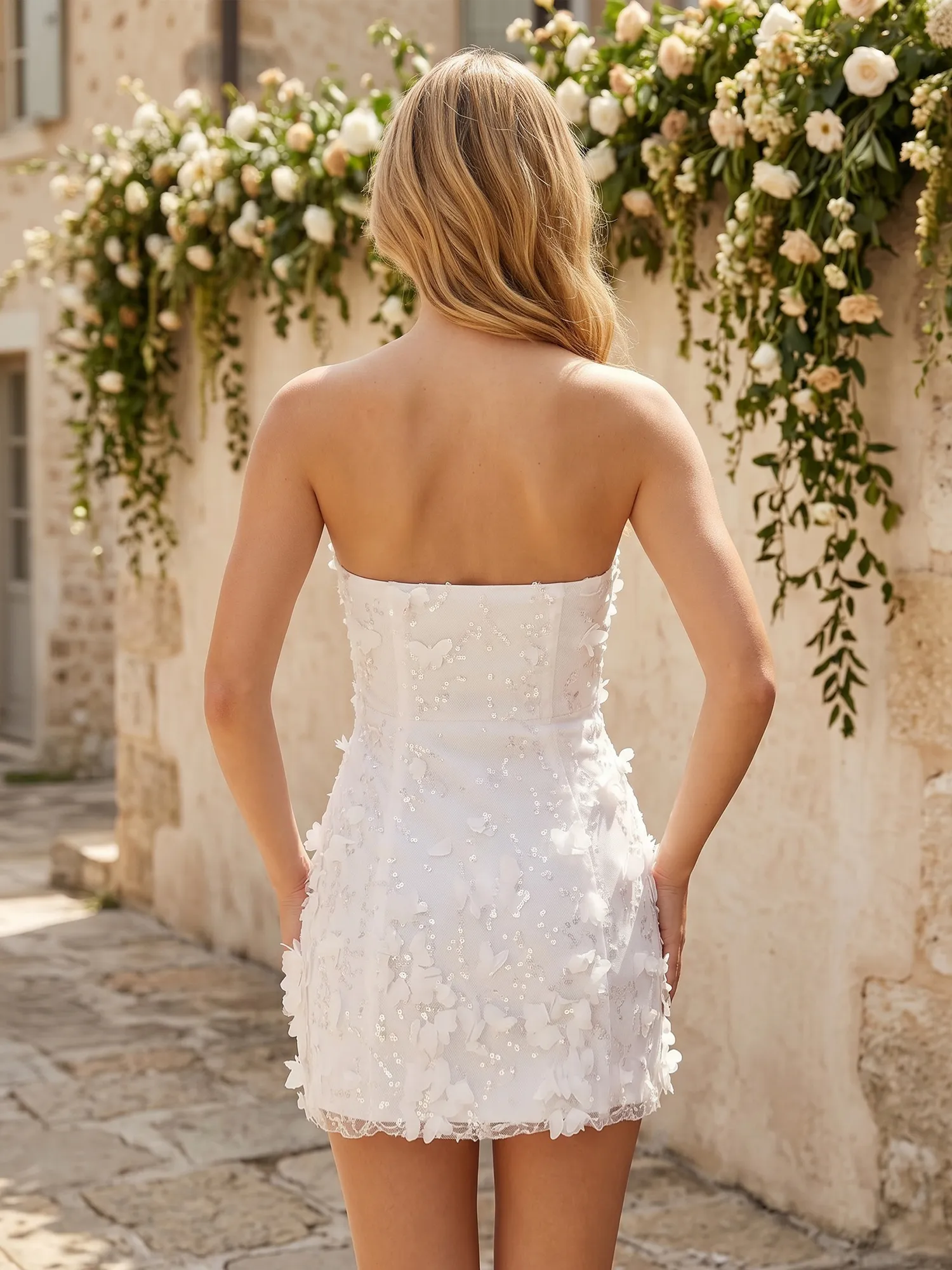 Strapless Sweetheart 3D Floral Sequin Mini Homecoming Dress