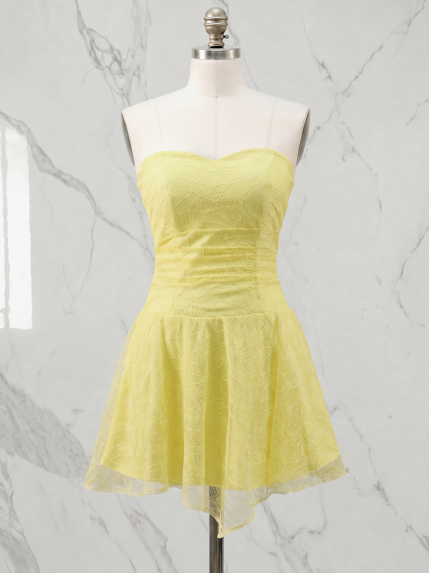 Butter Yellow Textured Strapless Homecoming Dress