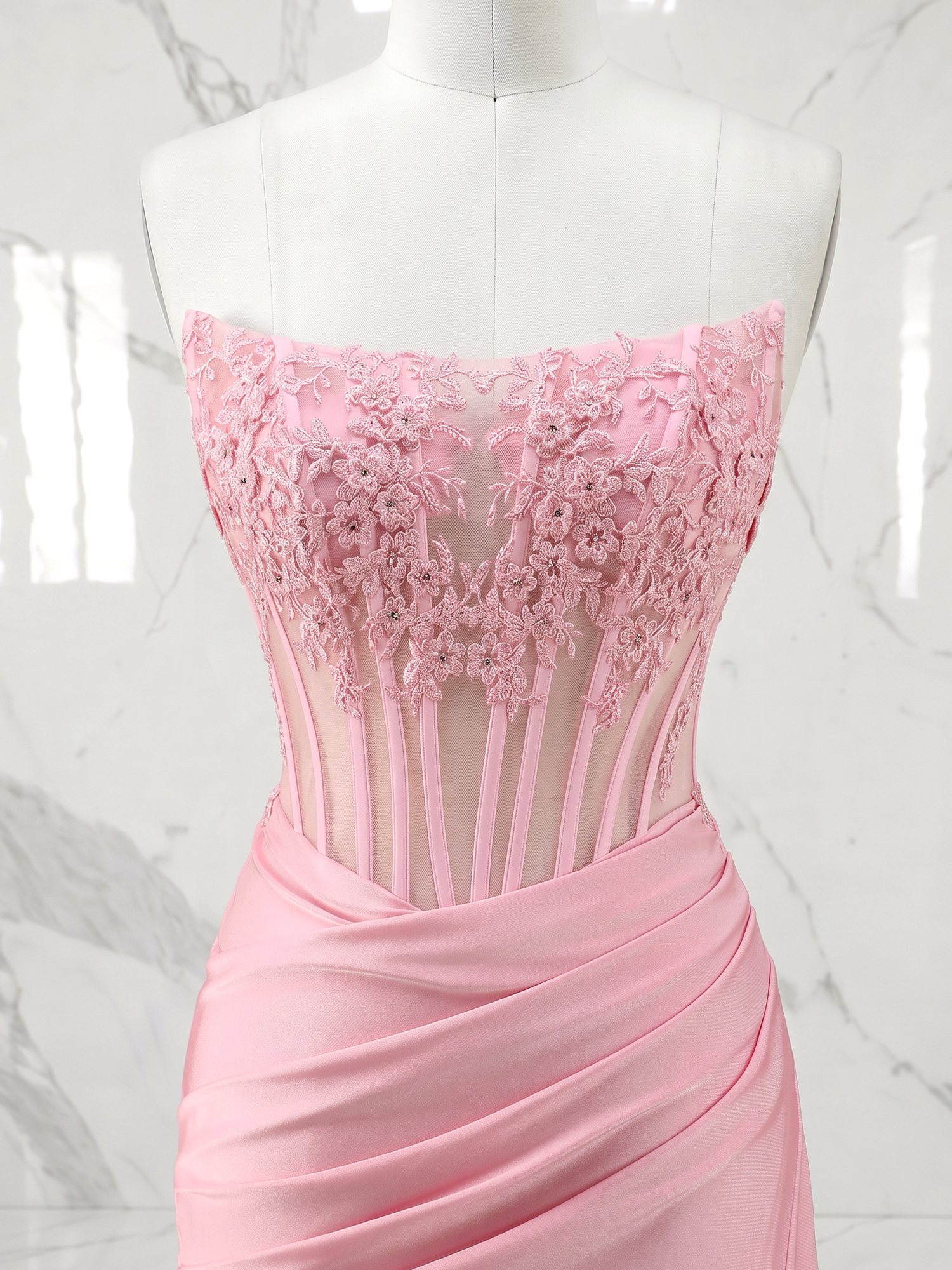 Ethereal Pastel Pink Embroidered Corset Homecoming Dress