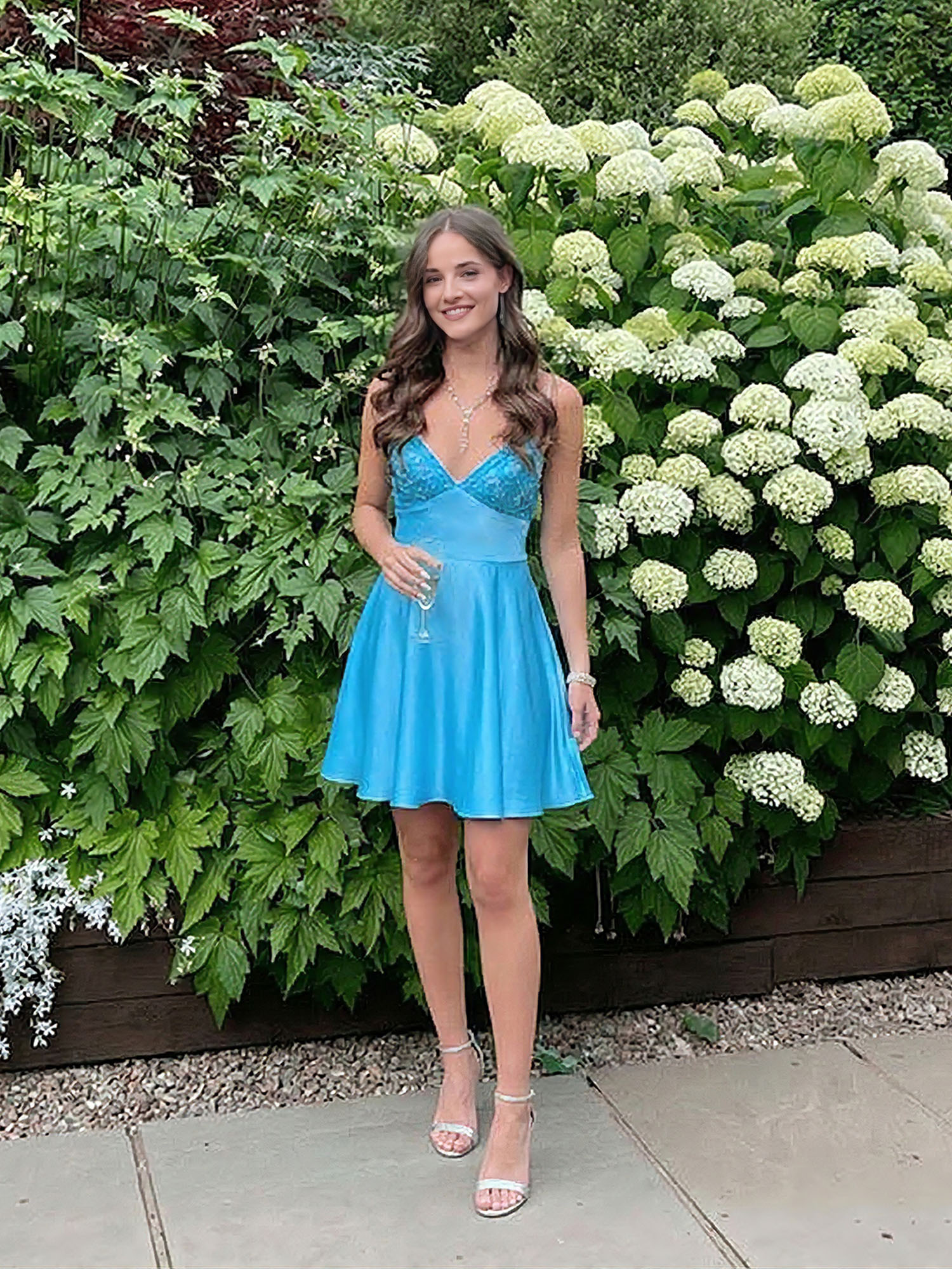 Blue A Line V-neck Beaded Back Tie Short Homecoming Mini Dress