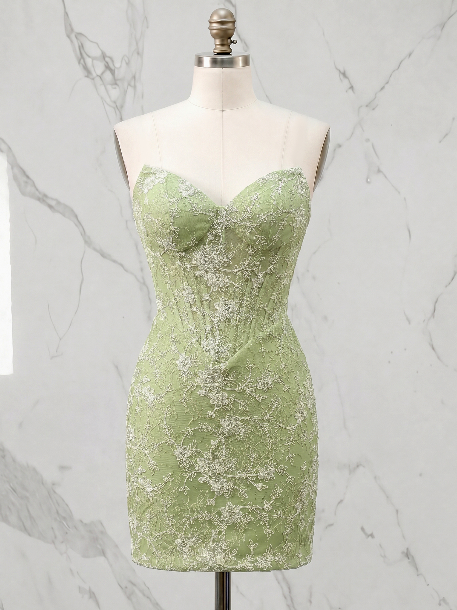 Enchanted Moss Lace Corset Cocktail Mini Dress