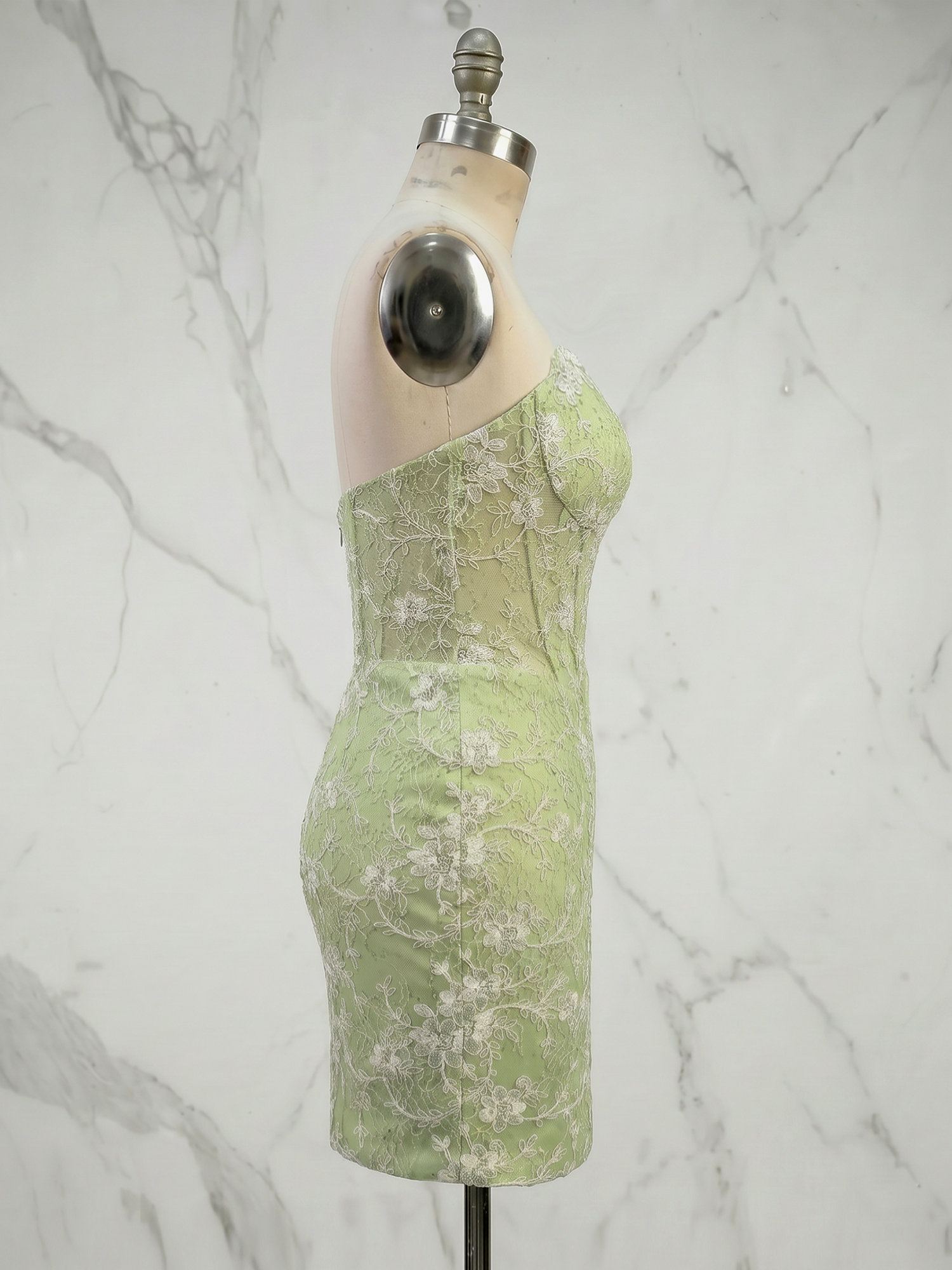 Enchanted Moss Lace Corset Cocktail Mini Dress