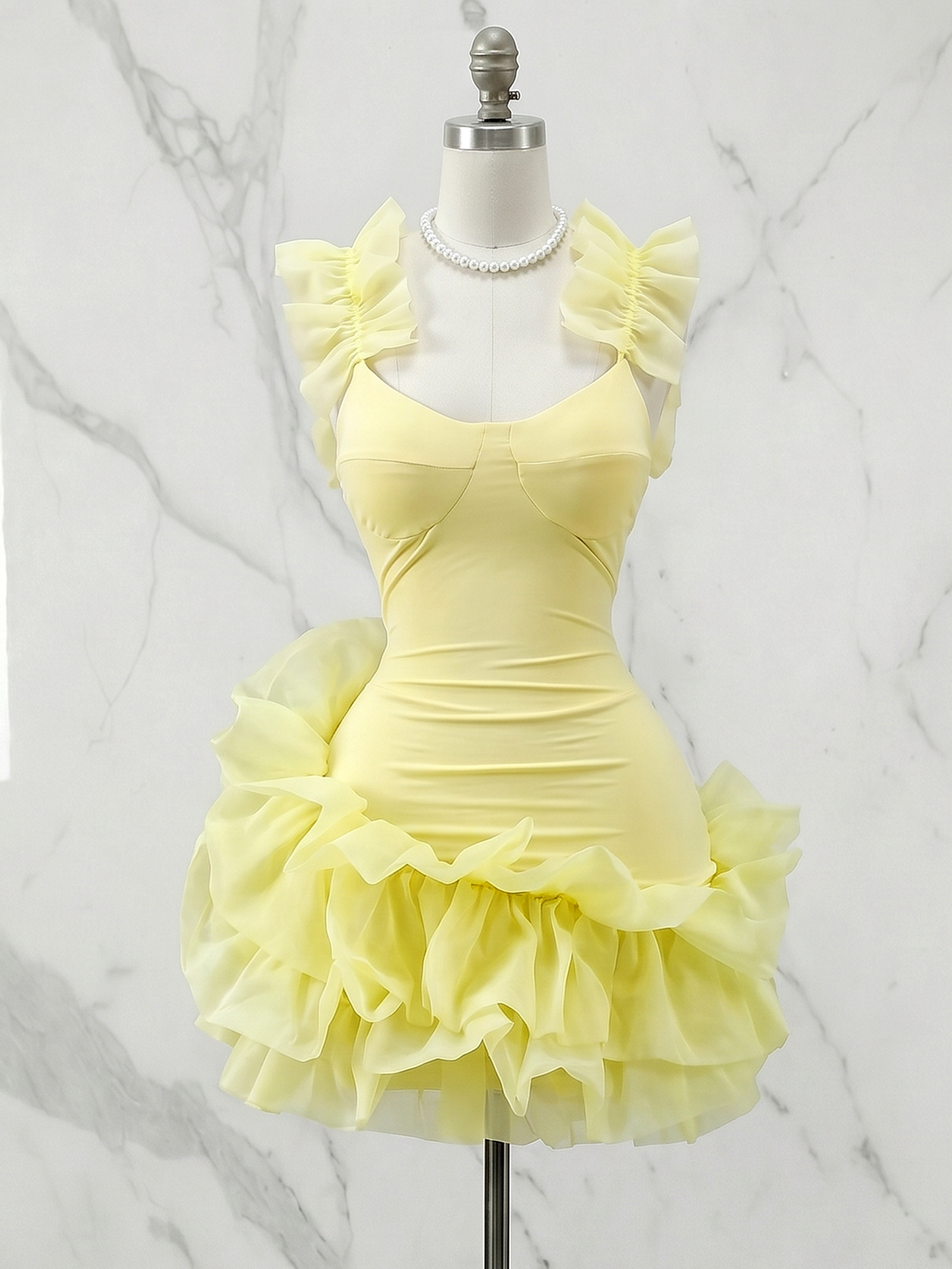 Ruffled Tulle Strapless Bodycon Homecoming Dress