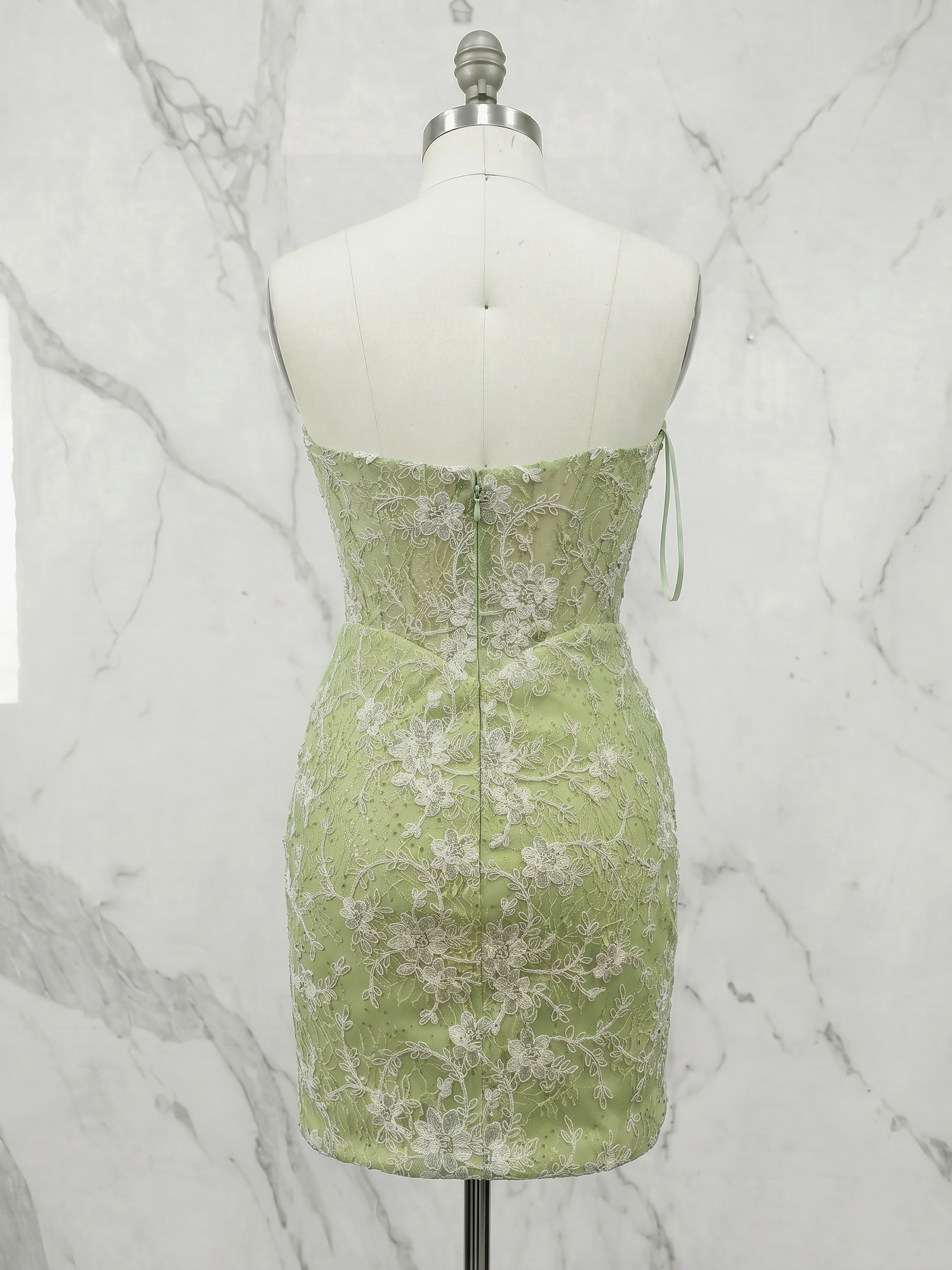 Enchanted Moss Lace Corset Cocktail Mini Dress