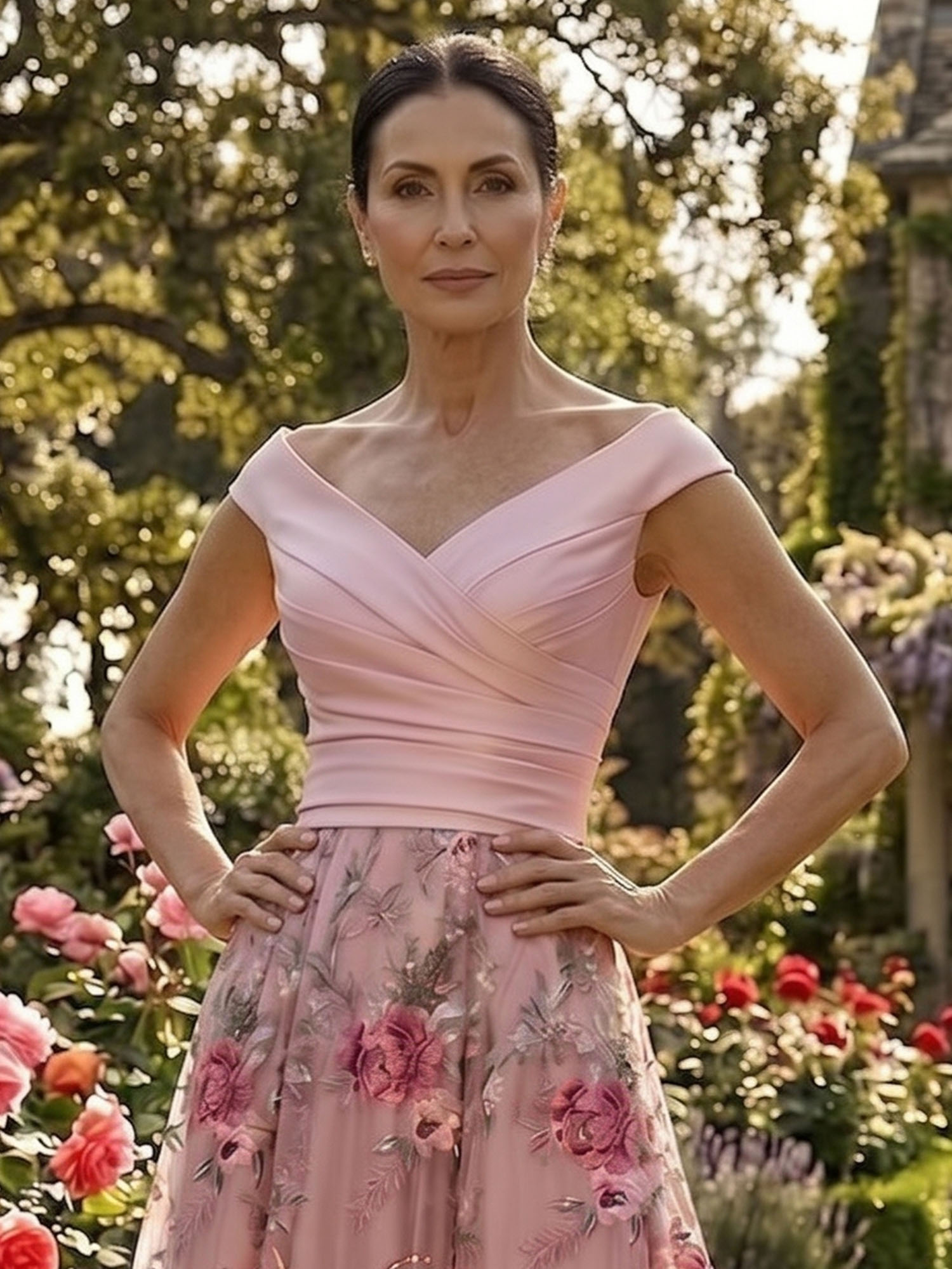 Blush A-Line Floor-Length Mother of the Bride & Groom Dresses with Ruched Satin Bodice