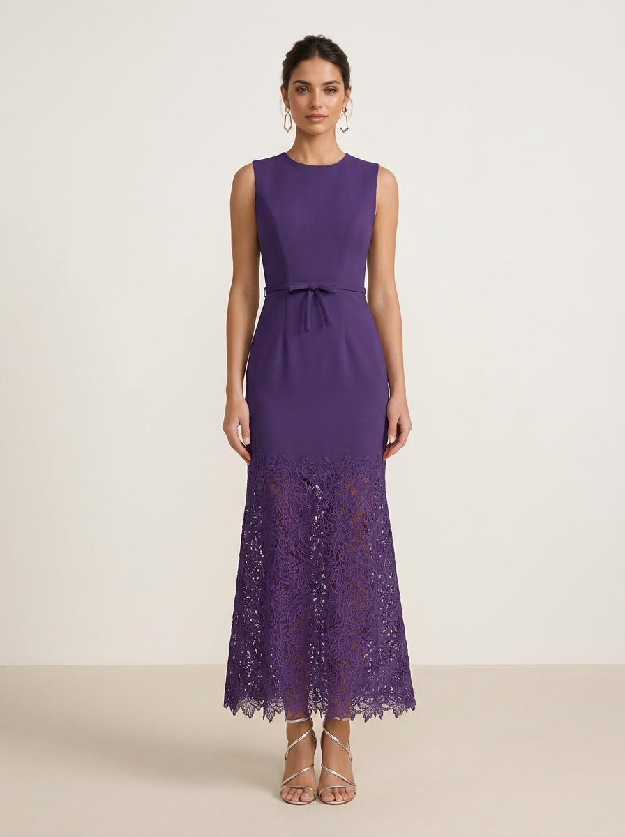 Refined Powder Blue Formal Evening Dress with Scalloped Lace Hem