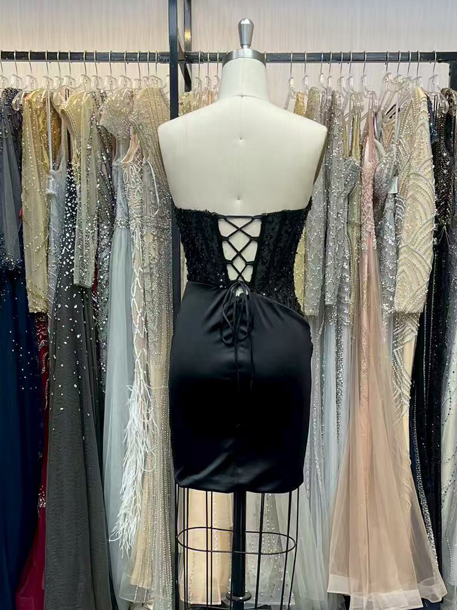 Strapless Sequin Corset Satin Bodycon Homecoming Dress
