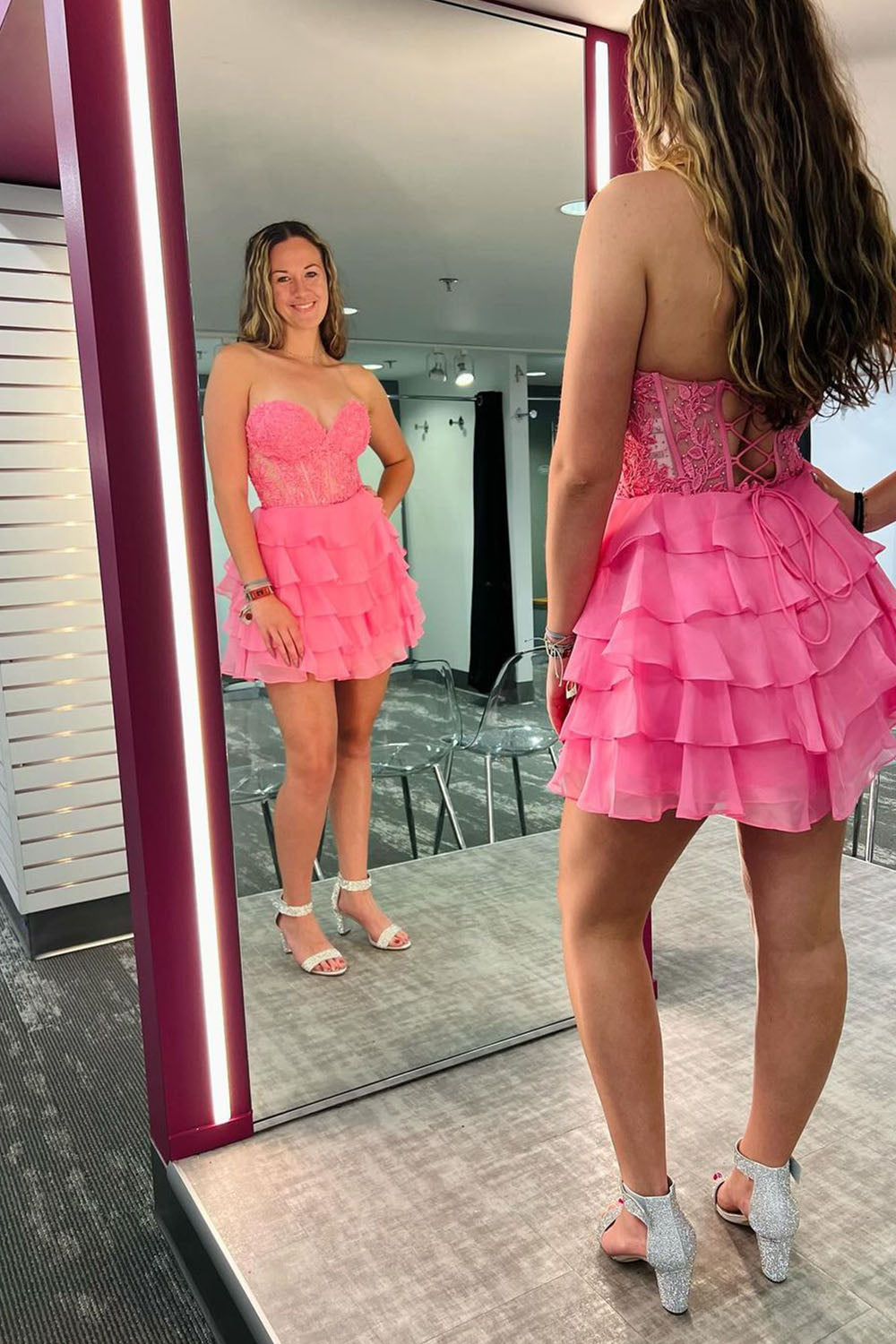 Lilac A-Line Sweetheart Short Tiered Homecoming Dress with Appliques