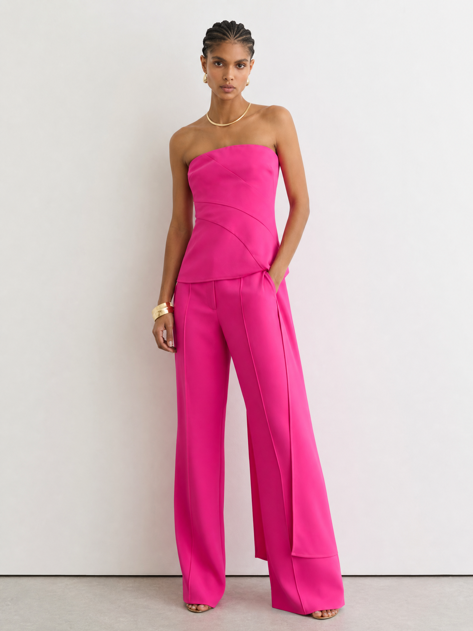 Vibrant Fuchsia Structured Strapless Formal Evening Dress