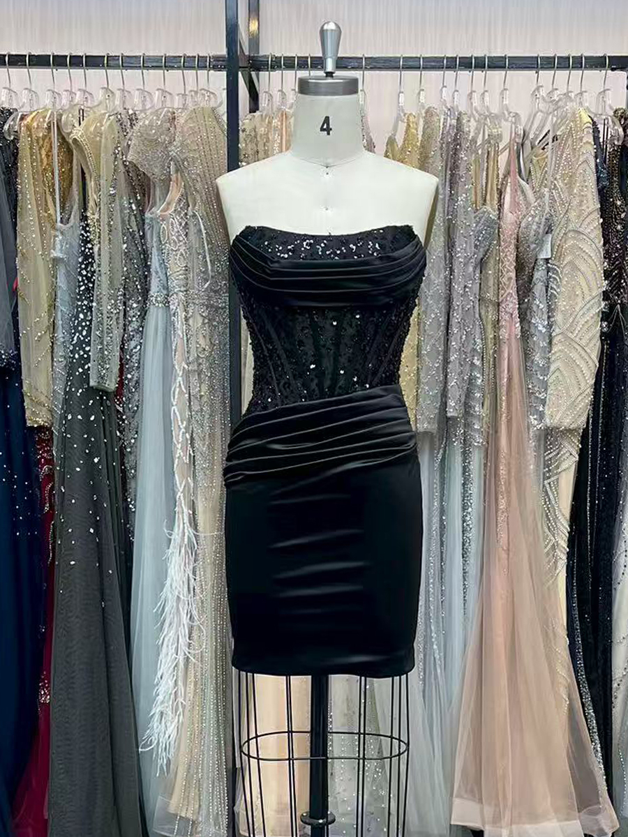 Strapless Sequin Corset Satin Bodycon Homecoming Dress