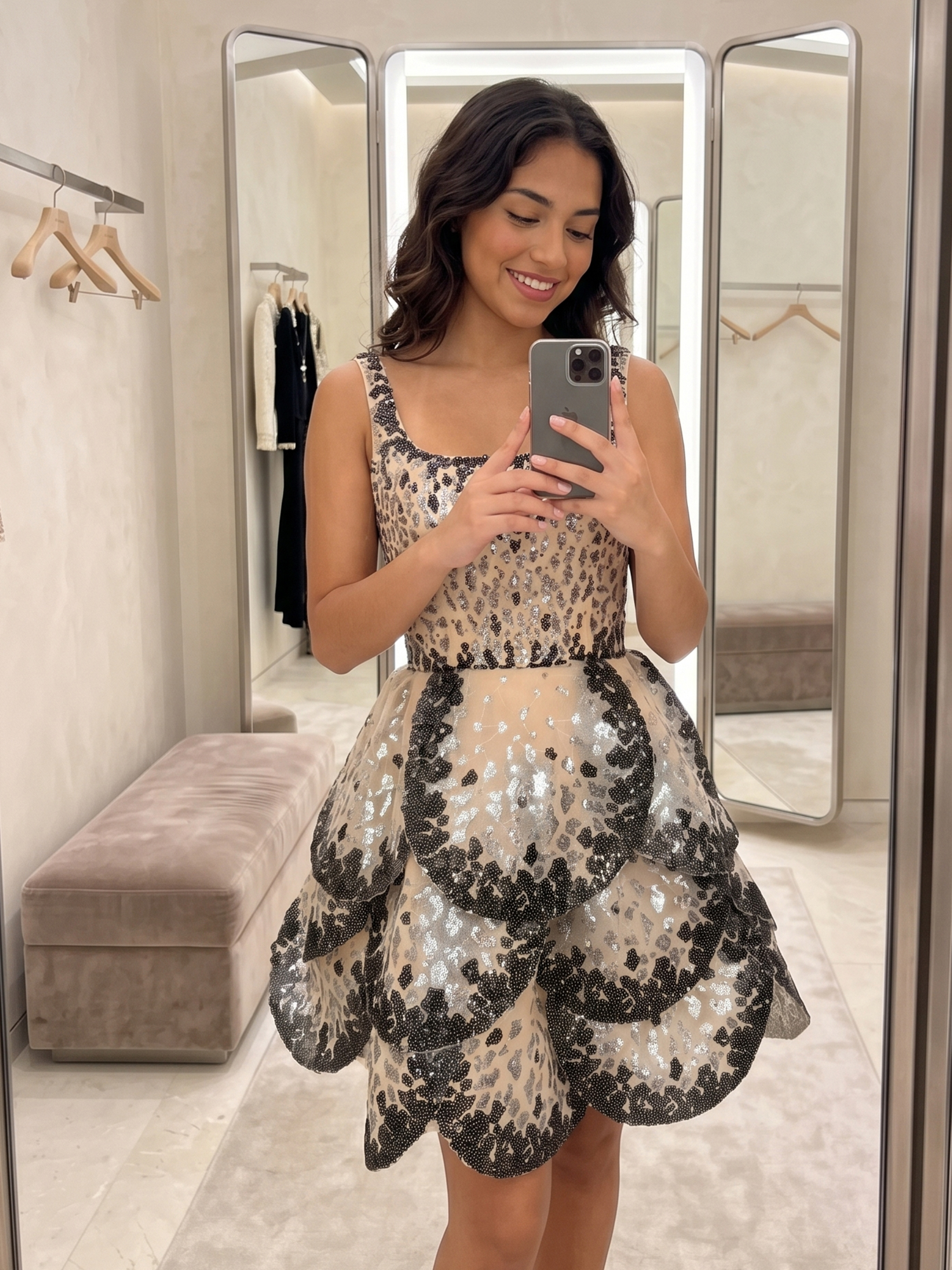 Glittering Petal-Tiered Chameleon Sequin Short Homecoming Dress