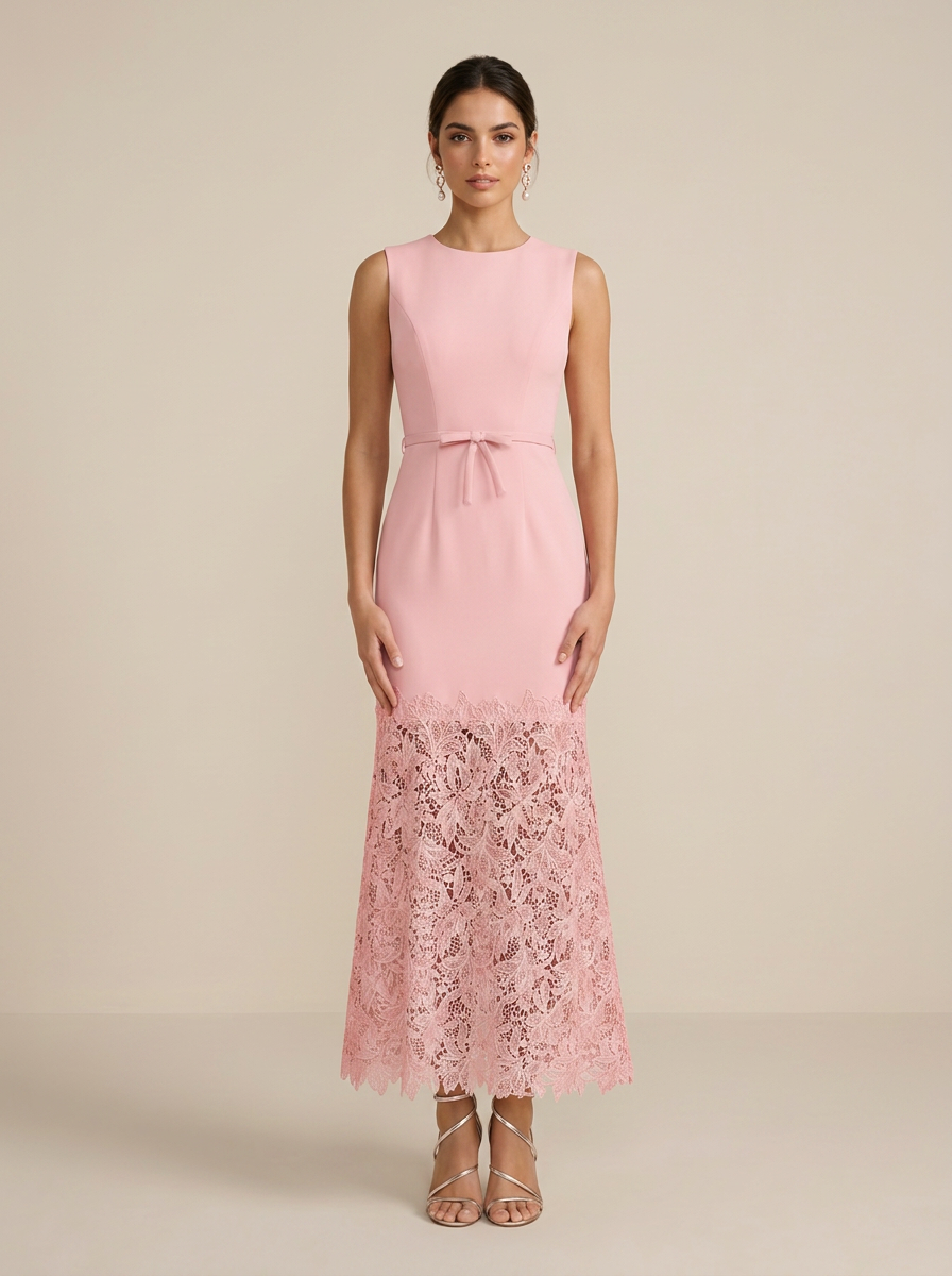 Refined Powder Blue Formal Evening Dress with Scalloped Lace Hem