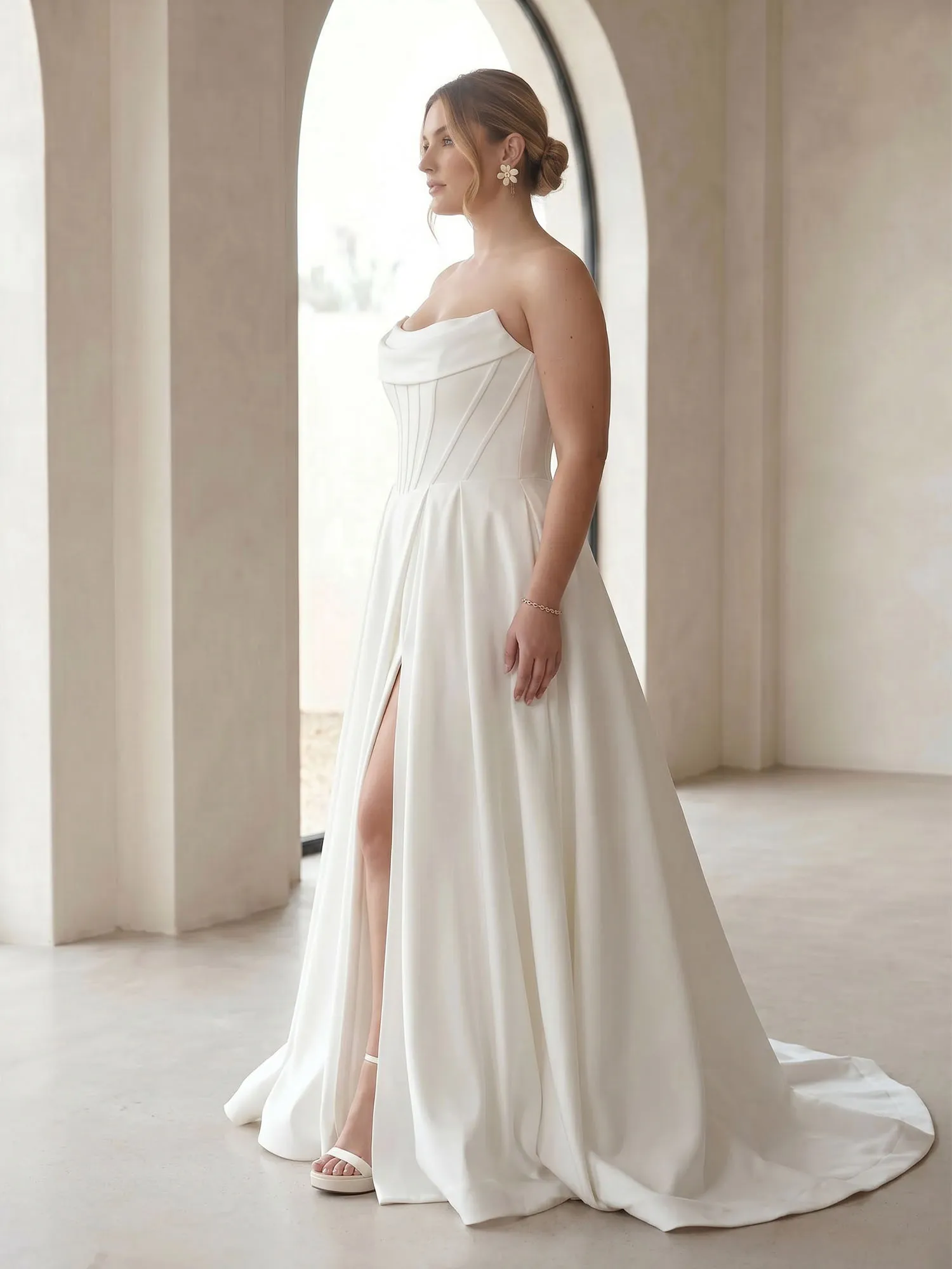 Strapless Corset A-Line Wedding Dress with Front Slit