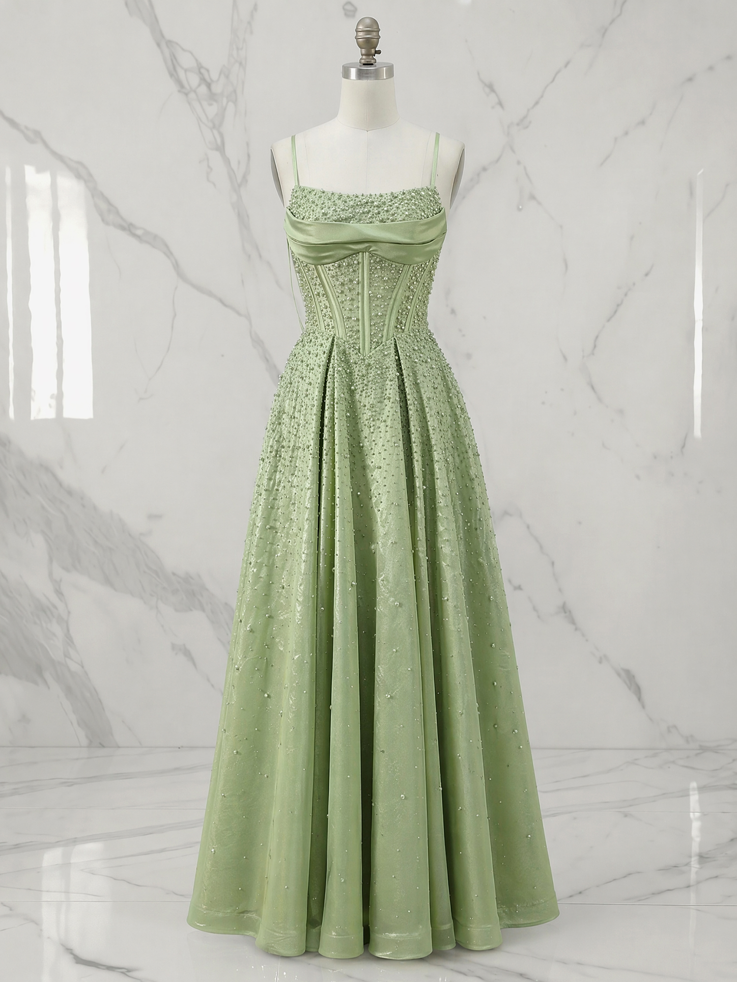 Green Pearl Corset A-Line Gown