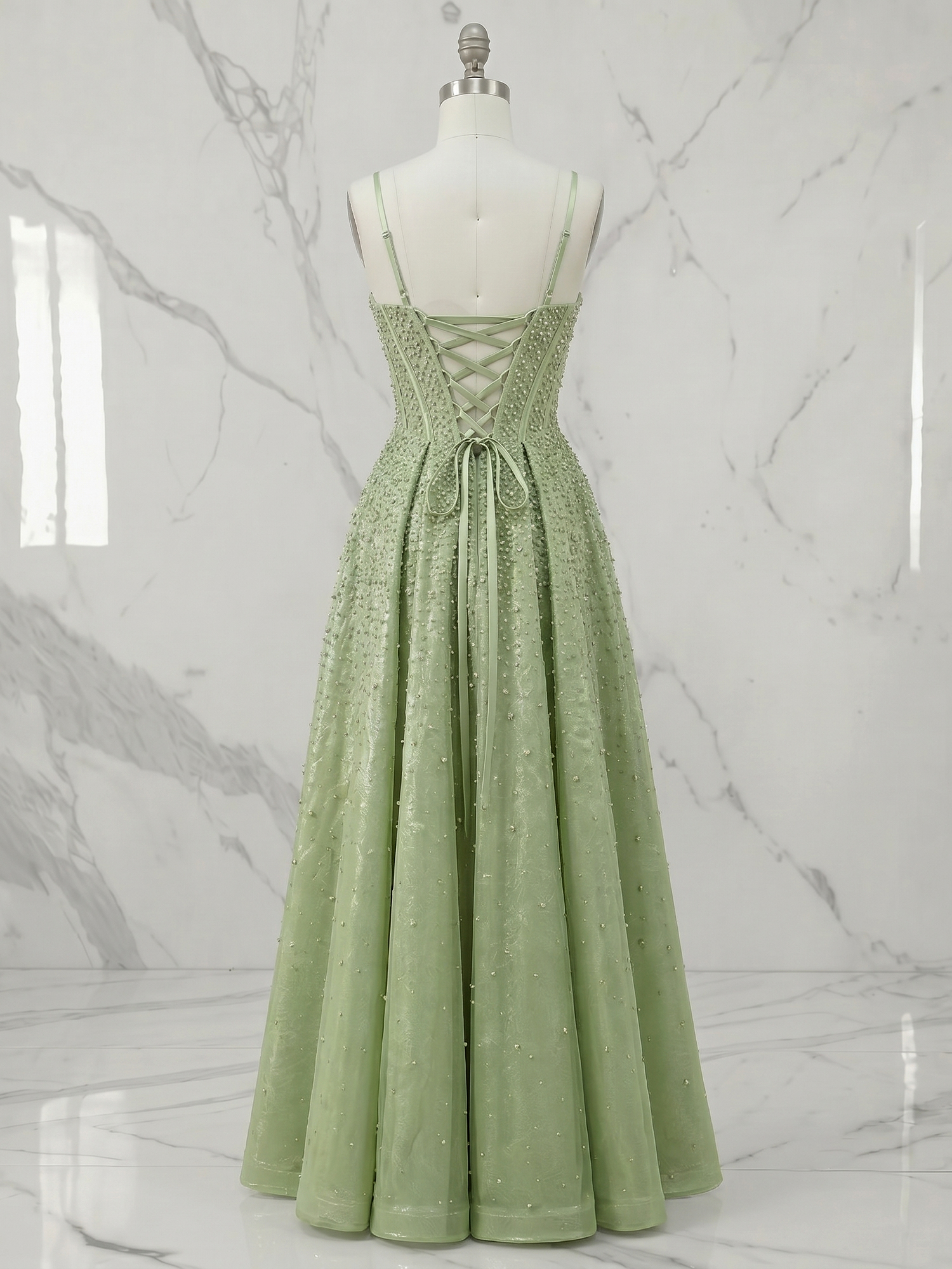 Green Pearl Corset A-Line Gown