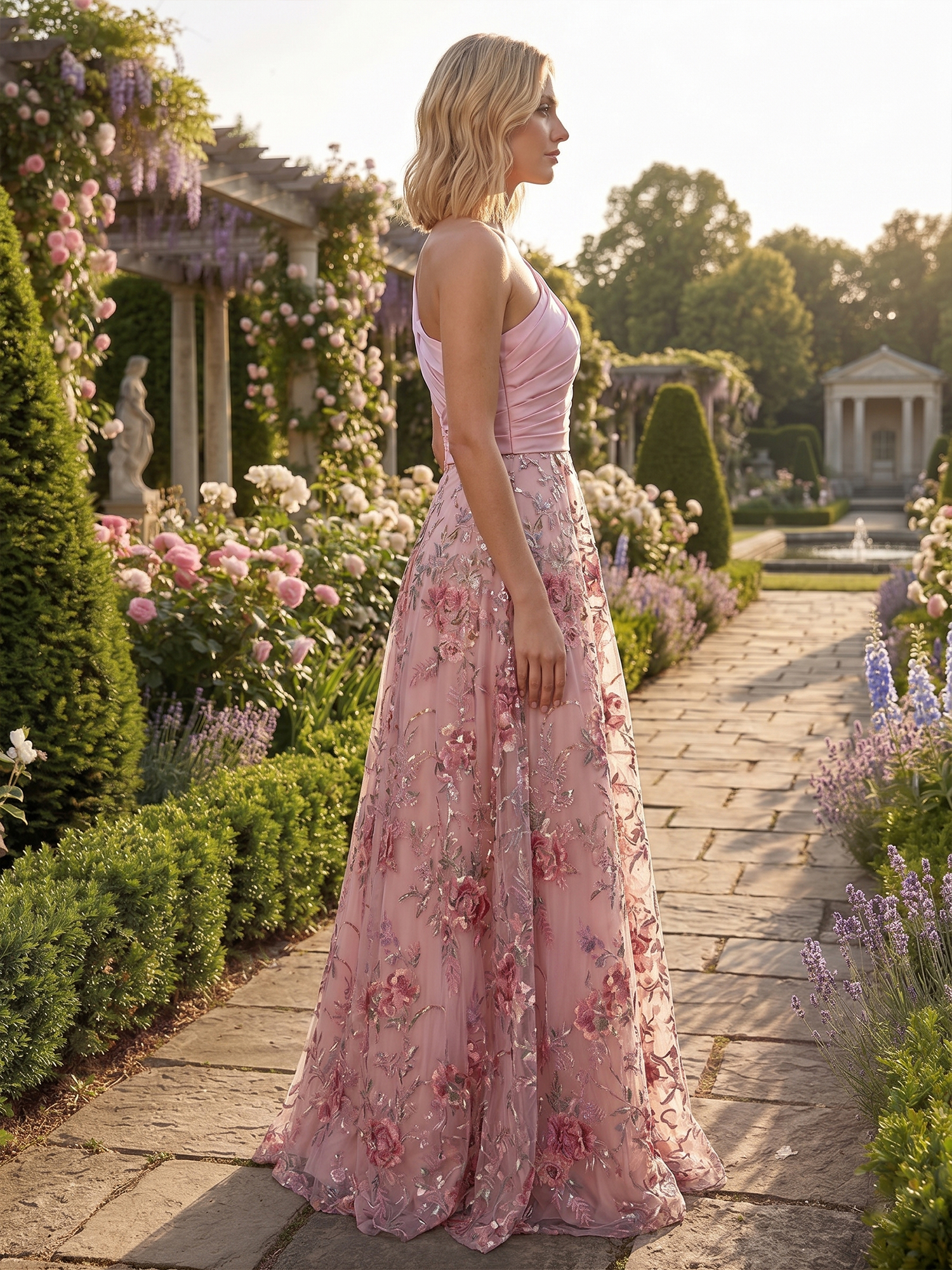 Enchanting Rose Embroidered One-Shoulder Mother of the Bride & Groom Dresses