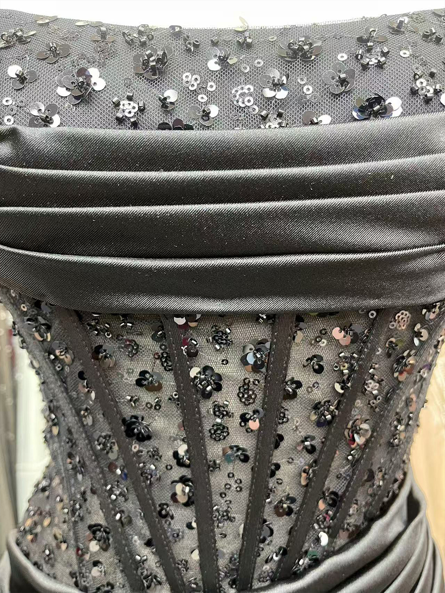 Strapless Sequin Corset Satin Bodycon Homecoming Dress