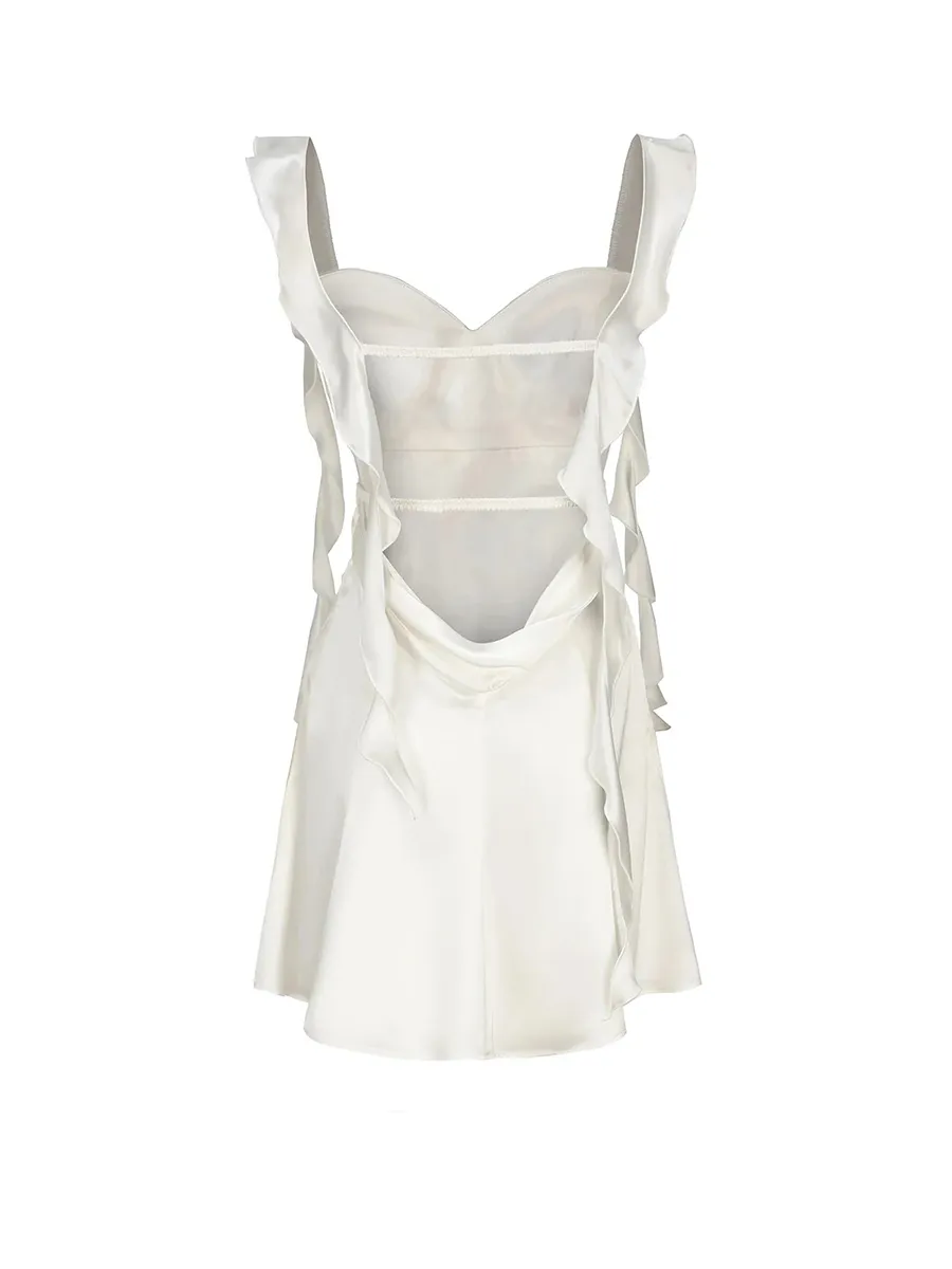 A Line Ruffled Satin Cutout Homecoming Dress Mini Dress