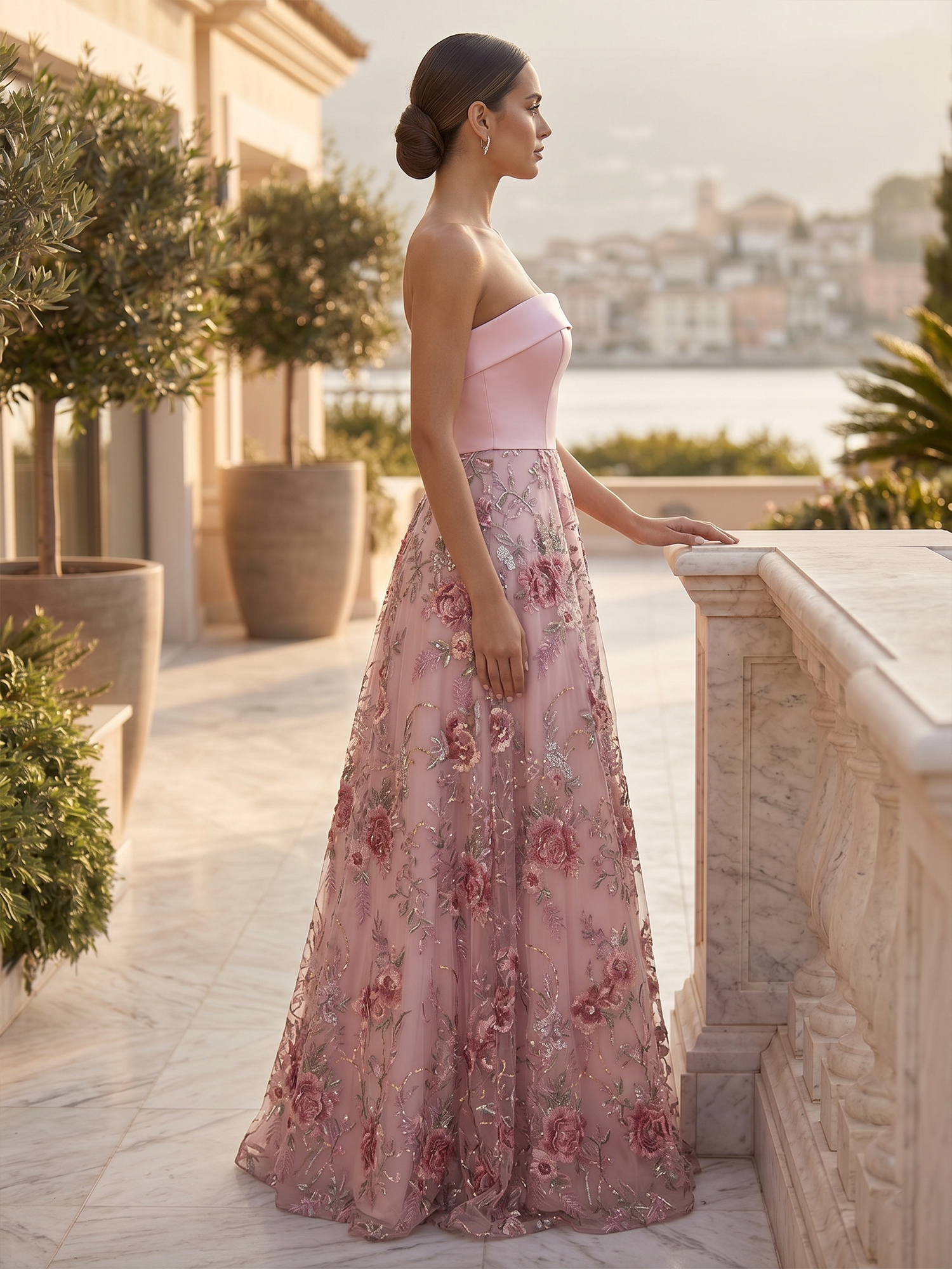Ethereal Rose Floral Strapless Mother of the Bride & Groom Dresses
