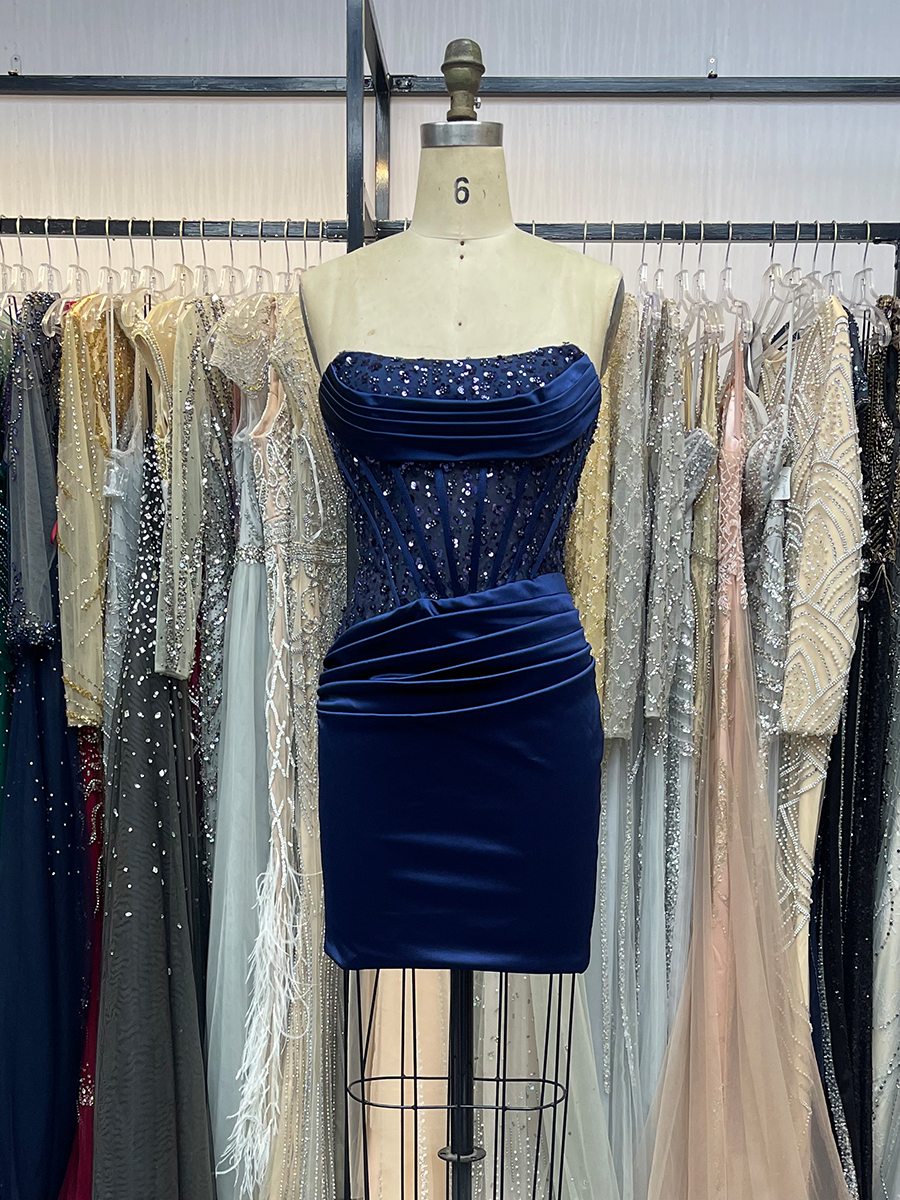 Strapless Sequin Corset Satin Bodycon Homecoming Dress