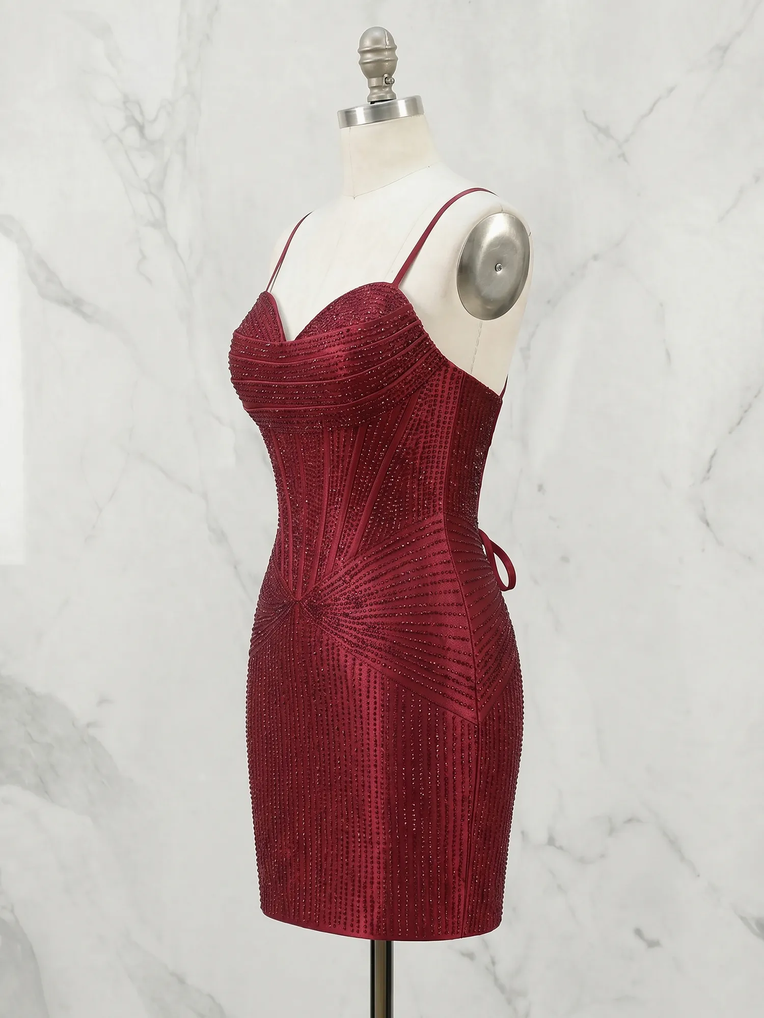 Spaghetti Strap Beaded Corset Homecoming Dress Mini Dress