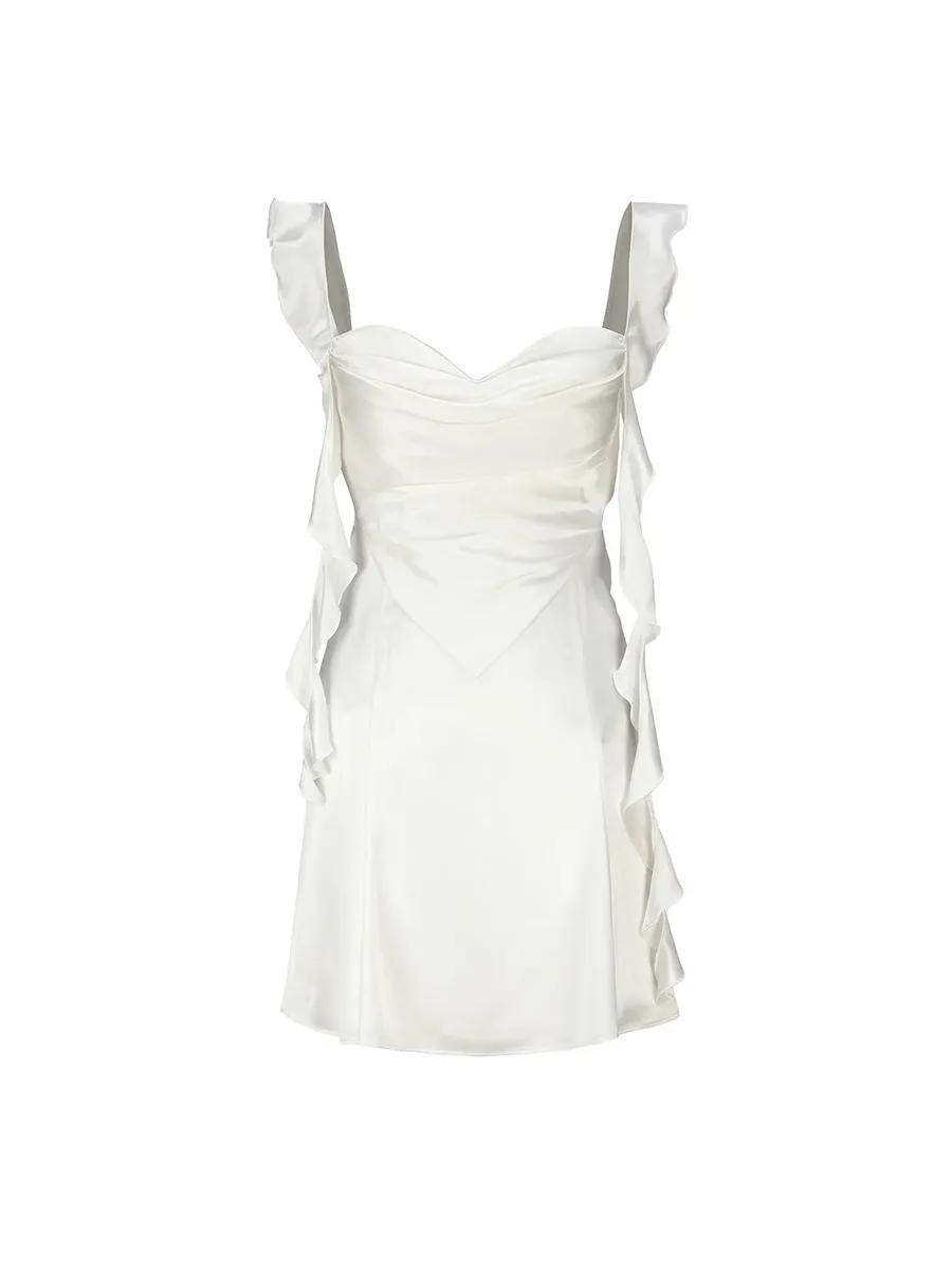 A Line Ruffled Satin Cutout Homecoming Dress Mini Dress