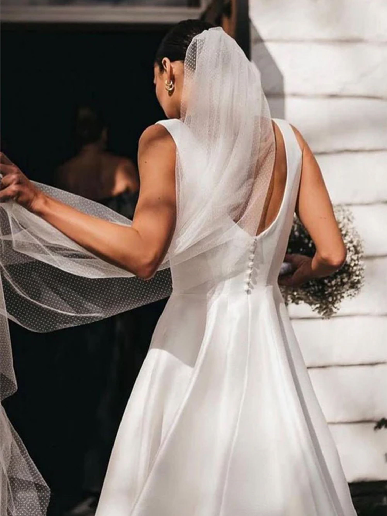 White Timeless Minimalist A-Line Wedding Dress