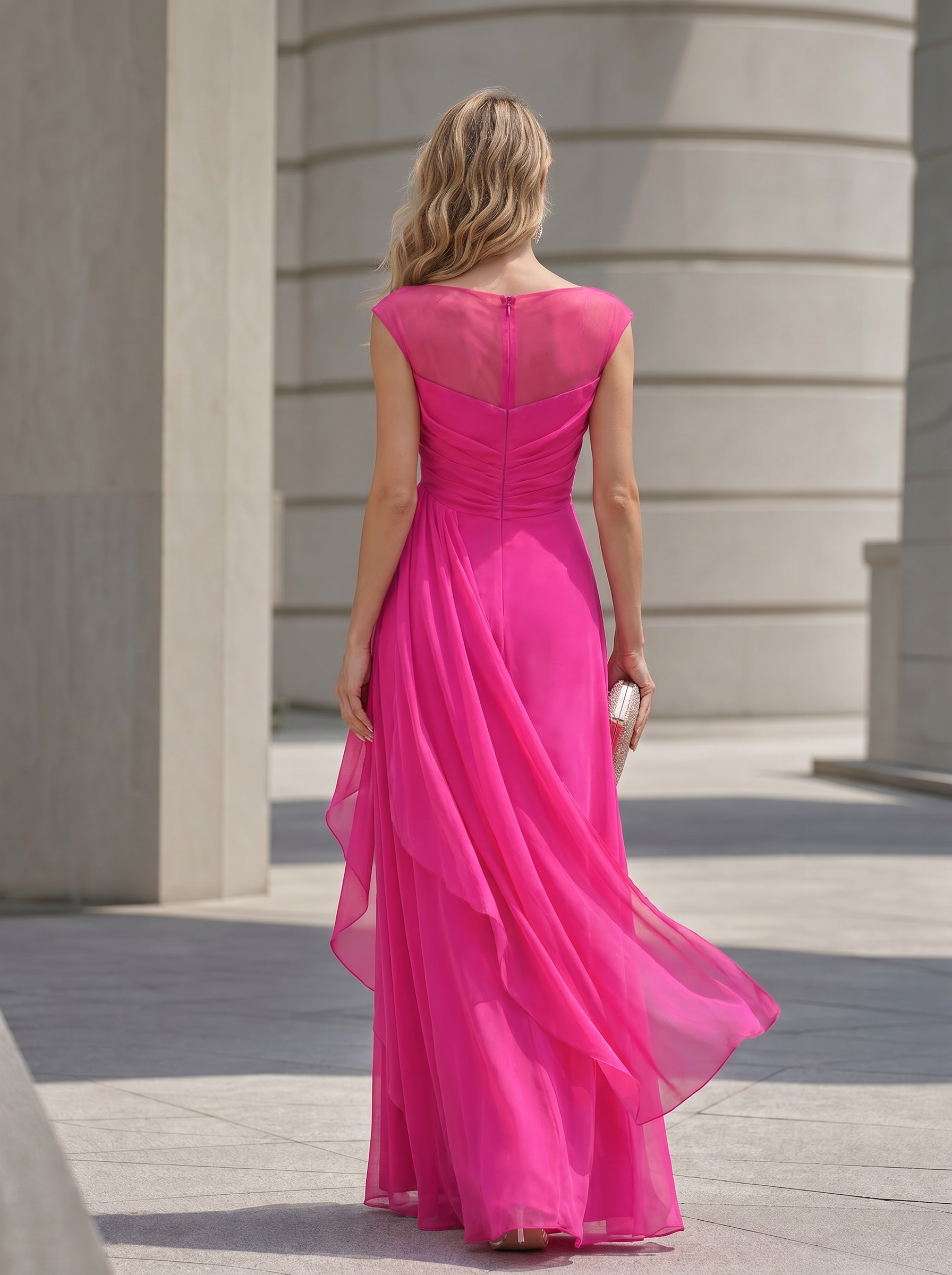Ethereal Fuchsia Ruched Chiffon A-Line Formal Evening Dress