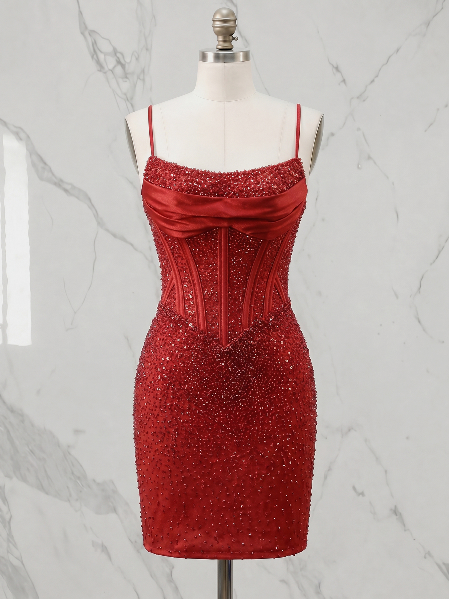 Red Velvet Radiance Crystal Corset Mini Dress Homecoming Dress