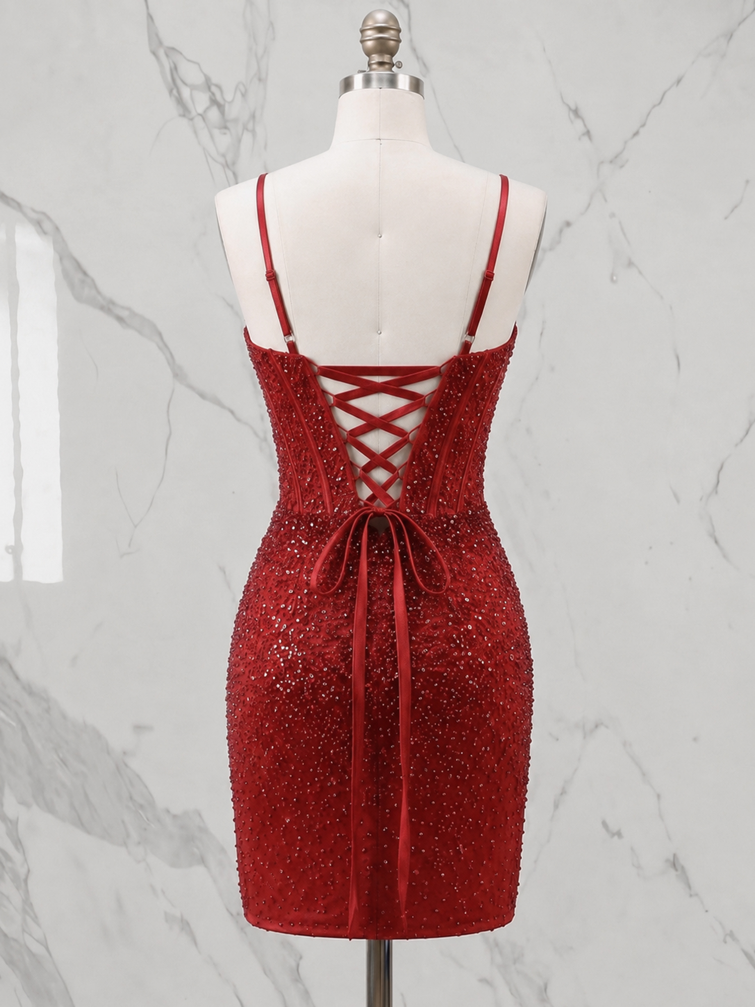 Red Velvet Radiance Crystal Corset Mini Dress Homecoming Dress