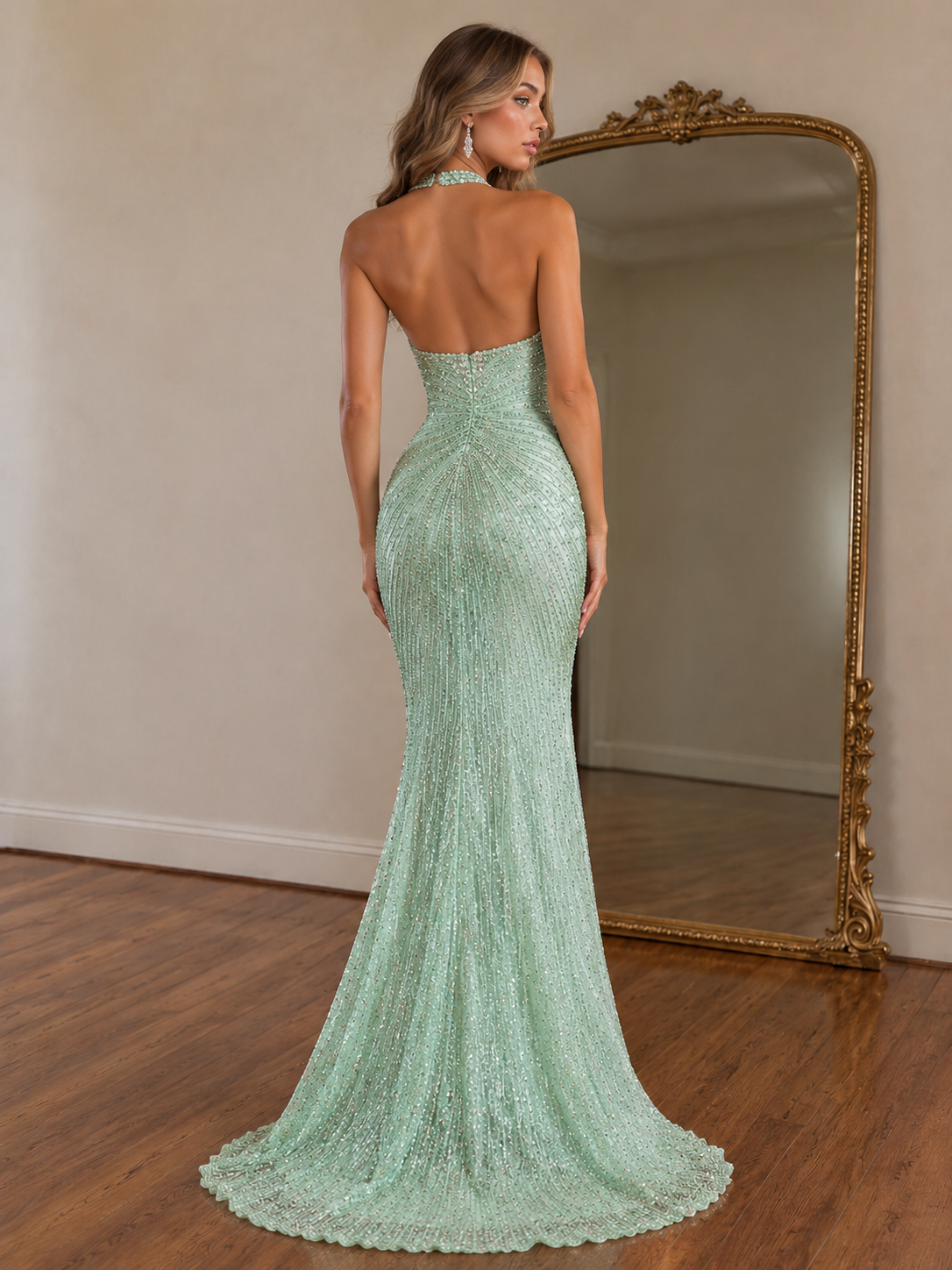Virginia Prom Pevafe Prom Dress Mint Green Sequin Sweetheart Halter Slit Column Long ...