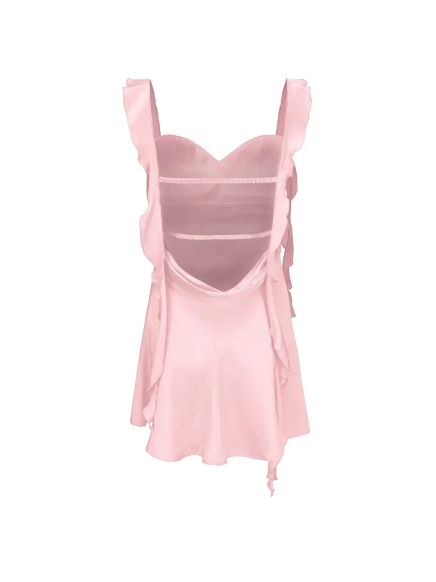 A Line Ruffled Satin Cutout Homecoming Dress Mini Dress