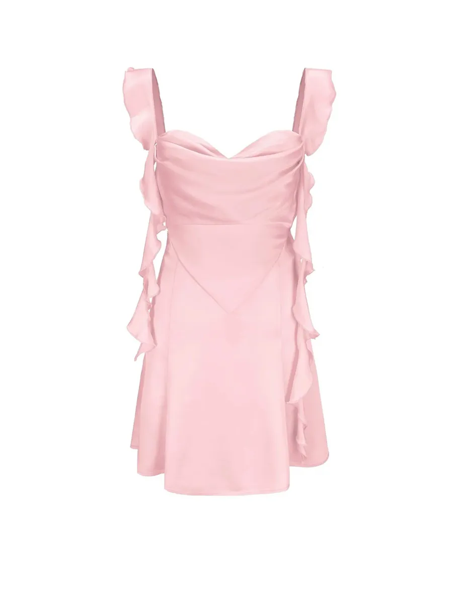 A Line Ruffled Satin Cutout Homecoming Dress Mini Dress