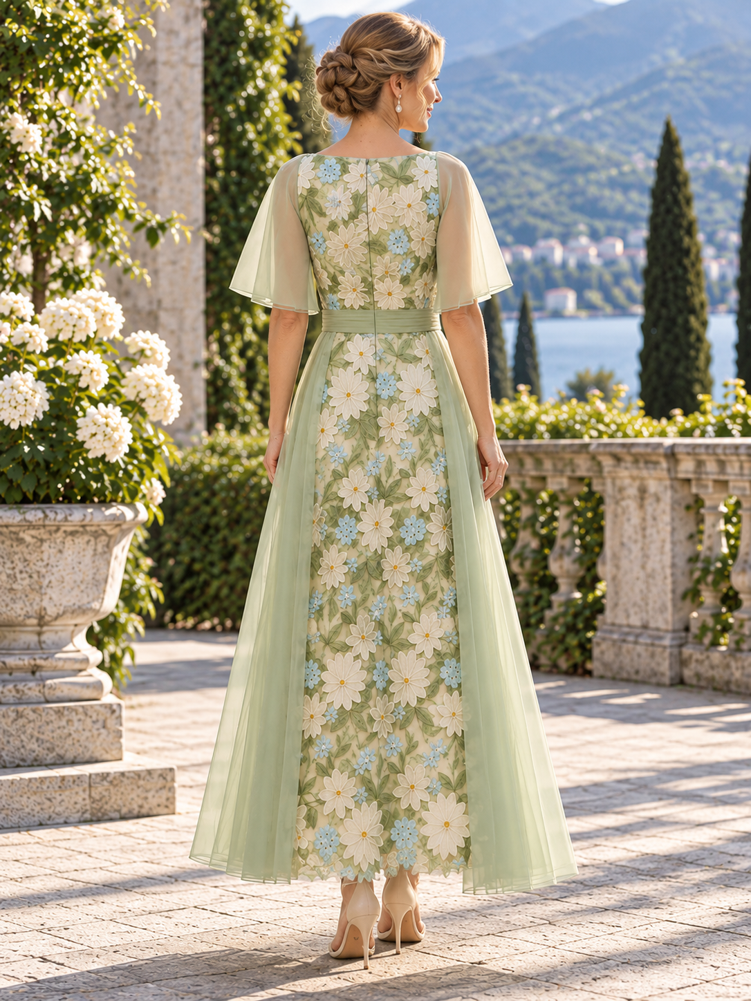 Sophisticated Sage Green Floral Embroidered Sweetheart Tulle Maxi Mother of the Bride & Groom Dresses 