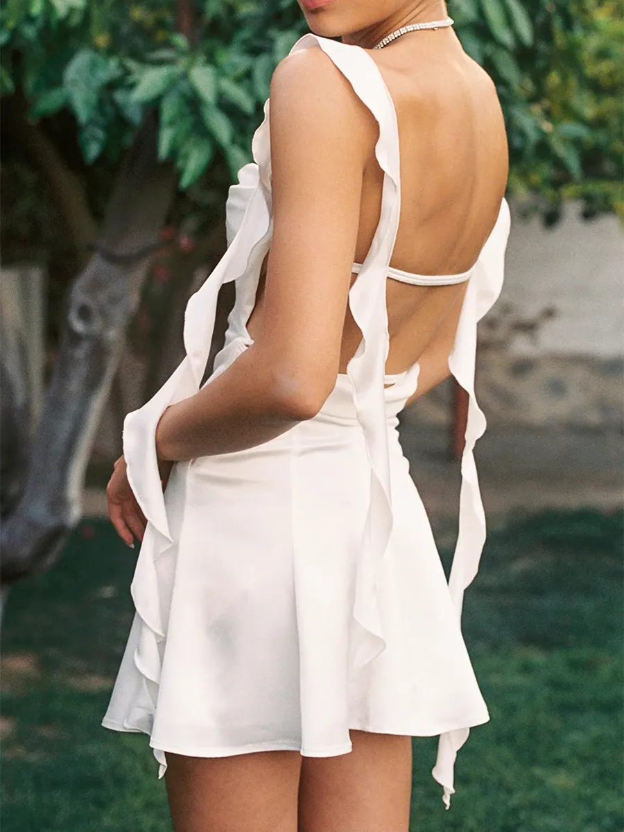 A Line Ruffled Satin Cutout Homecoming Dress Mini Dress