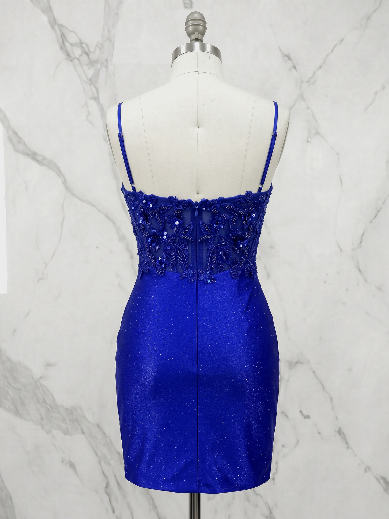 Royal Blue Sequined Lace Sheer Corset Shimmer Homecoming Dress