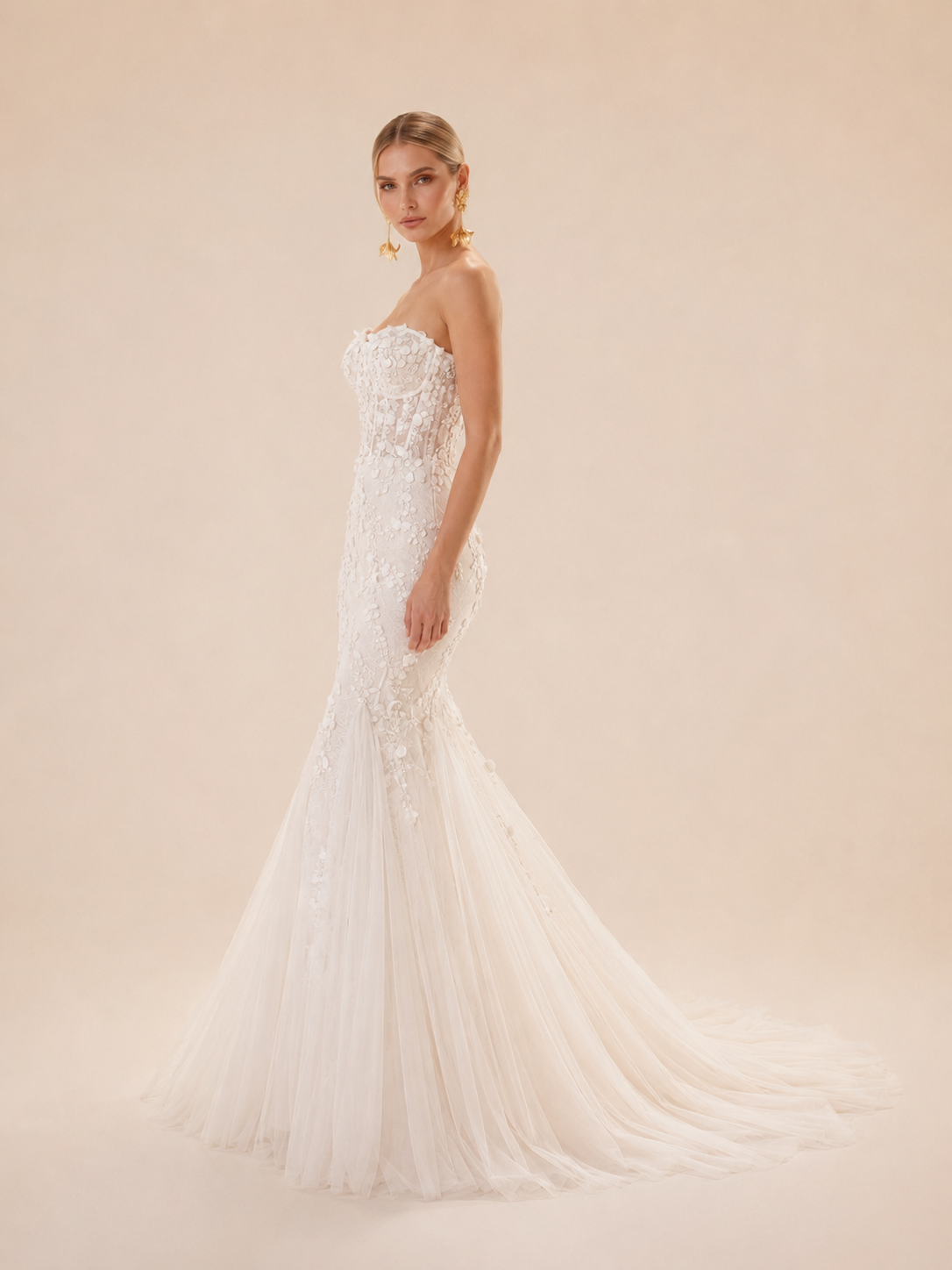 White Strapless Sweetheart Beaded Mermaid Wedding Dress 