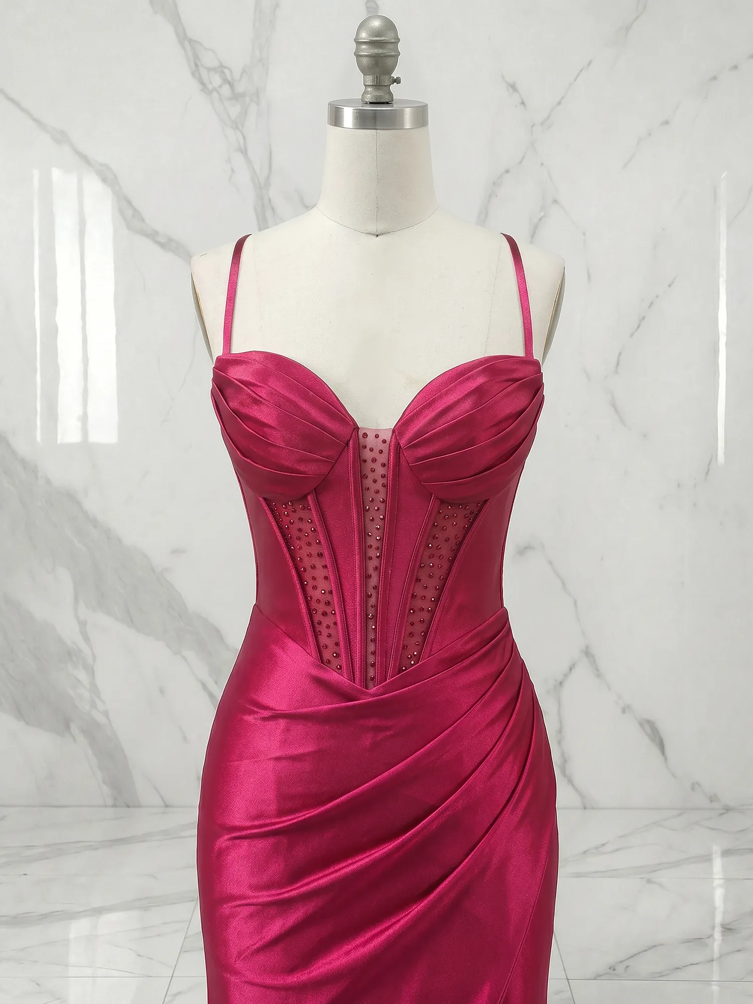 Burgundy Spaghetti Strap Corset Mermaid Prom Gown with Slit