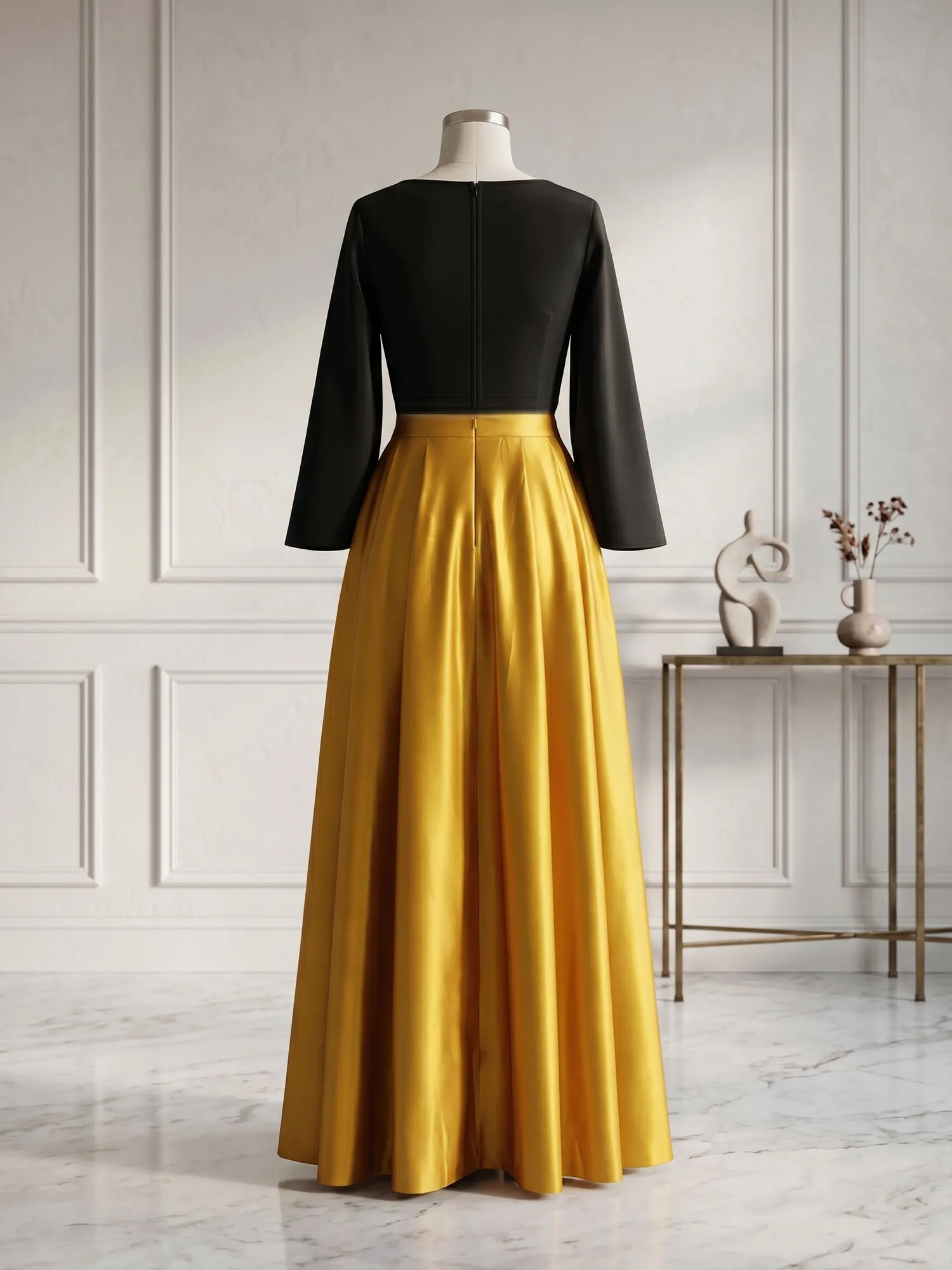 Two-Piece Cape Sleeve Satin Ball Gown Evening Dress